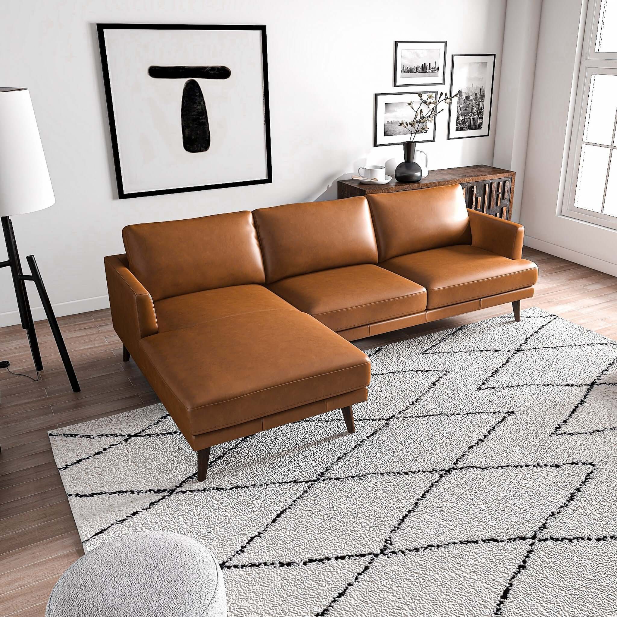 Lore L-Shaped Genuine Leather Sectional In Tan Left Facing - SEC00401301