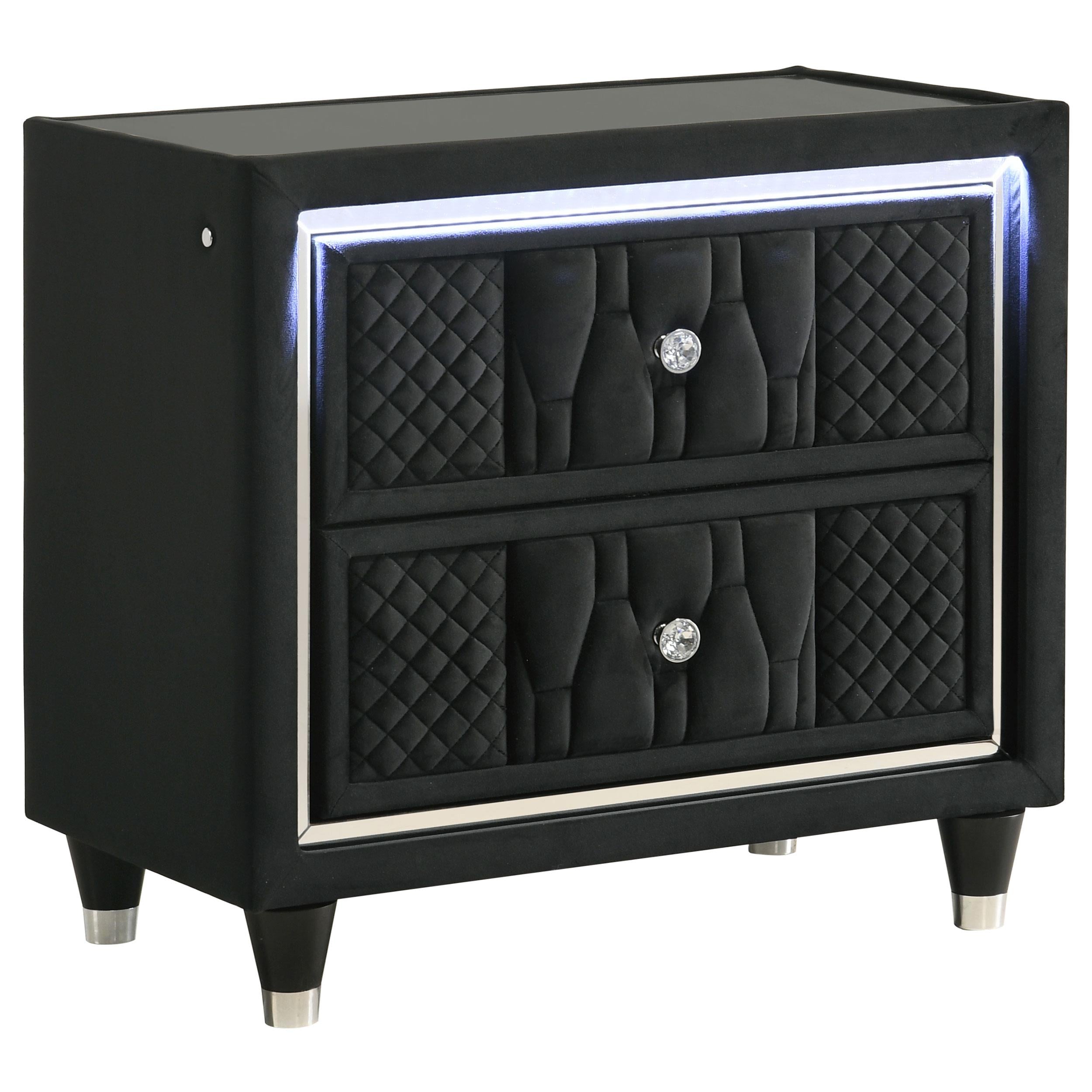 Lorient 2-drawer LED Nightstand with USB Black - 223162