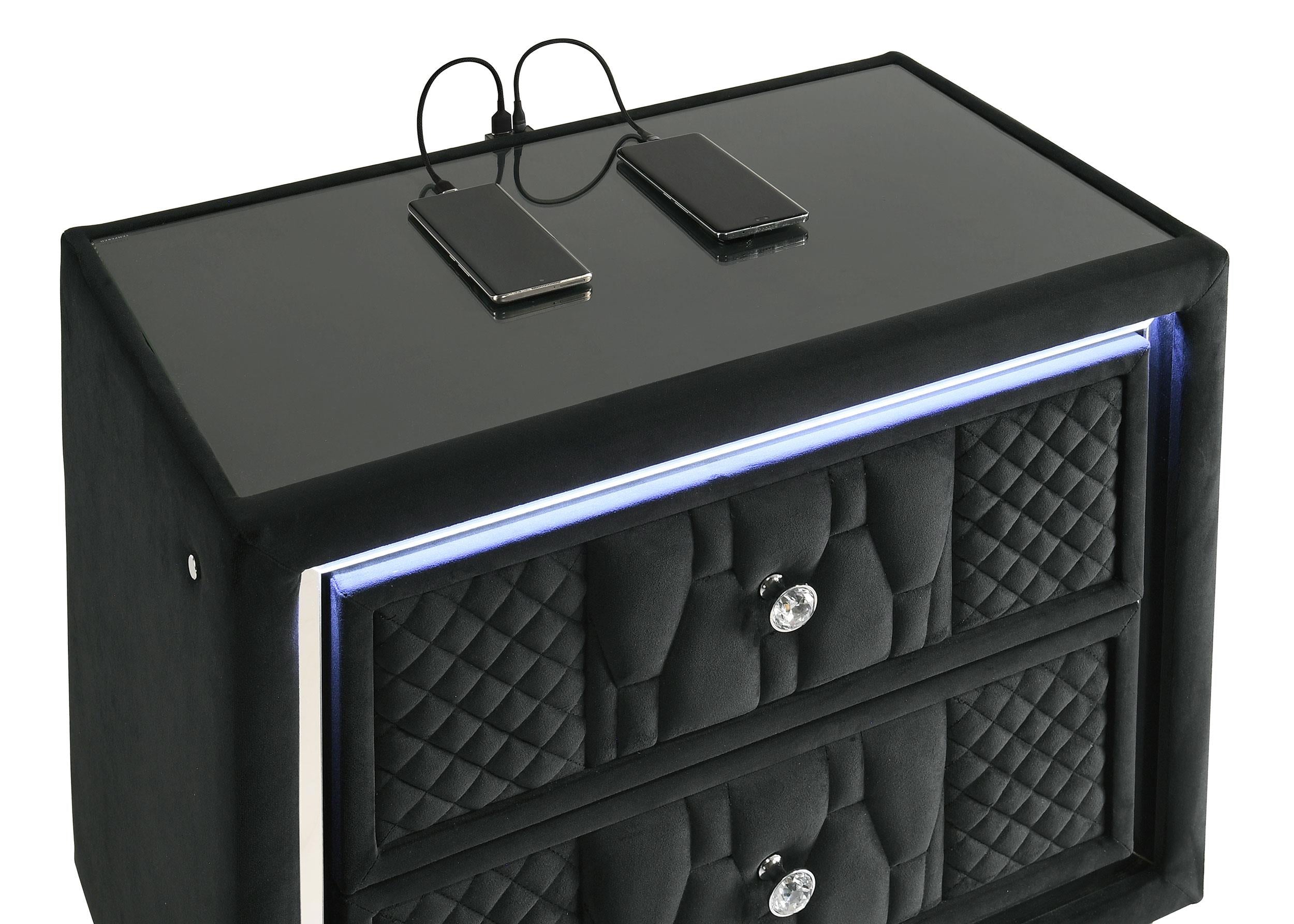 Lorient 2-drawer LED Nightstand with USB Black - 223162