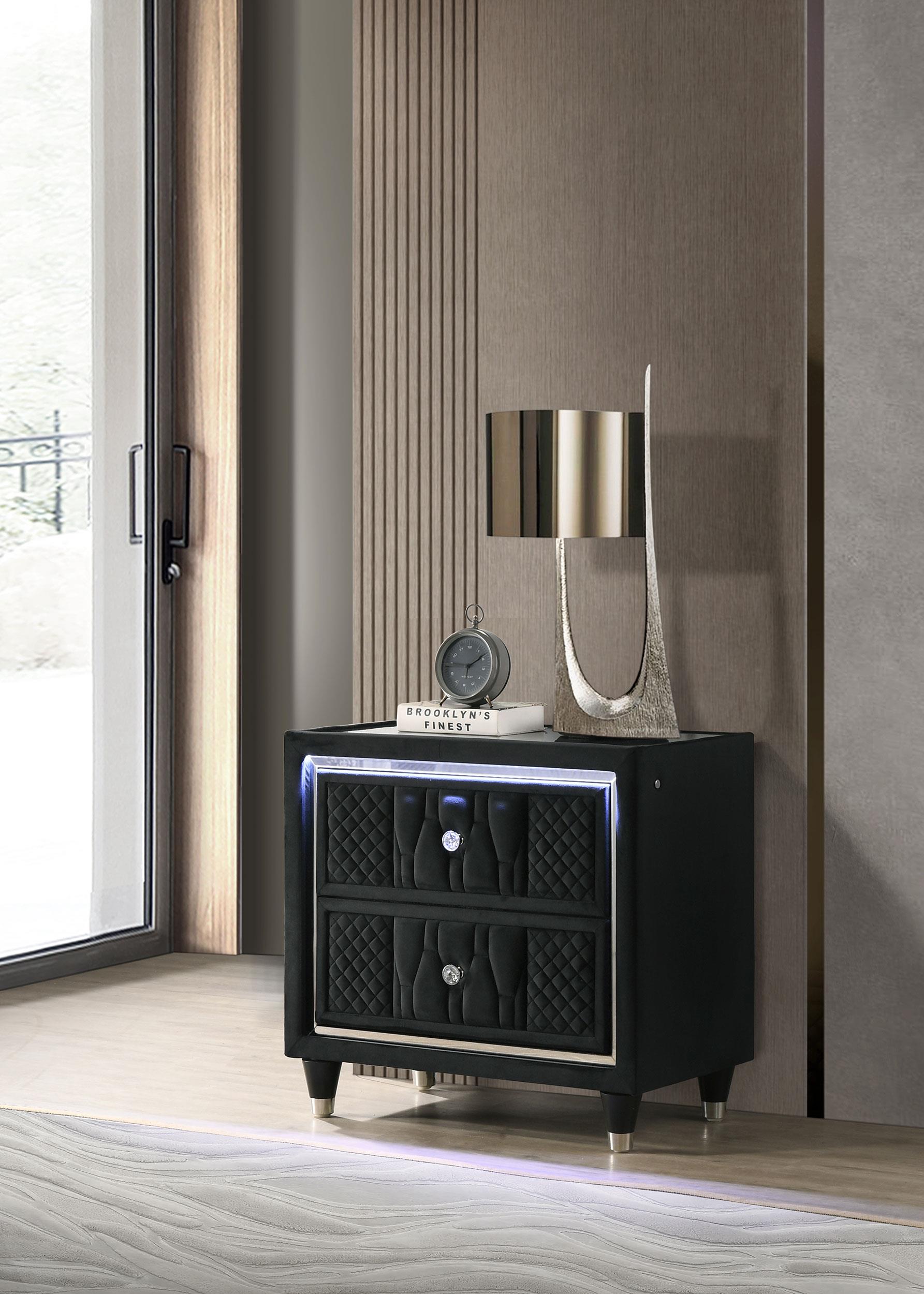 Lorient 2-drawer LED Nightstand with USB Black - 223162