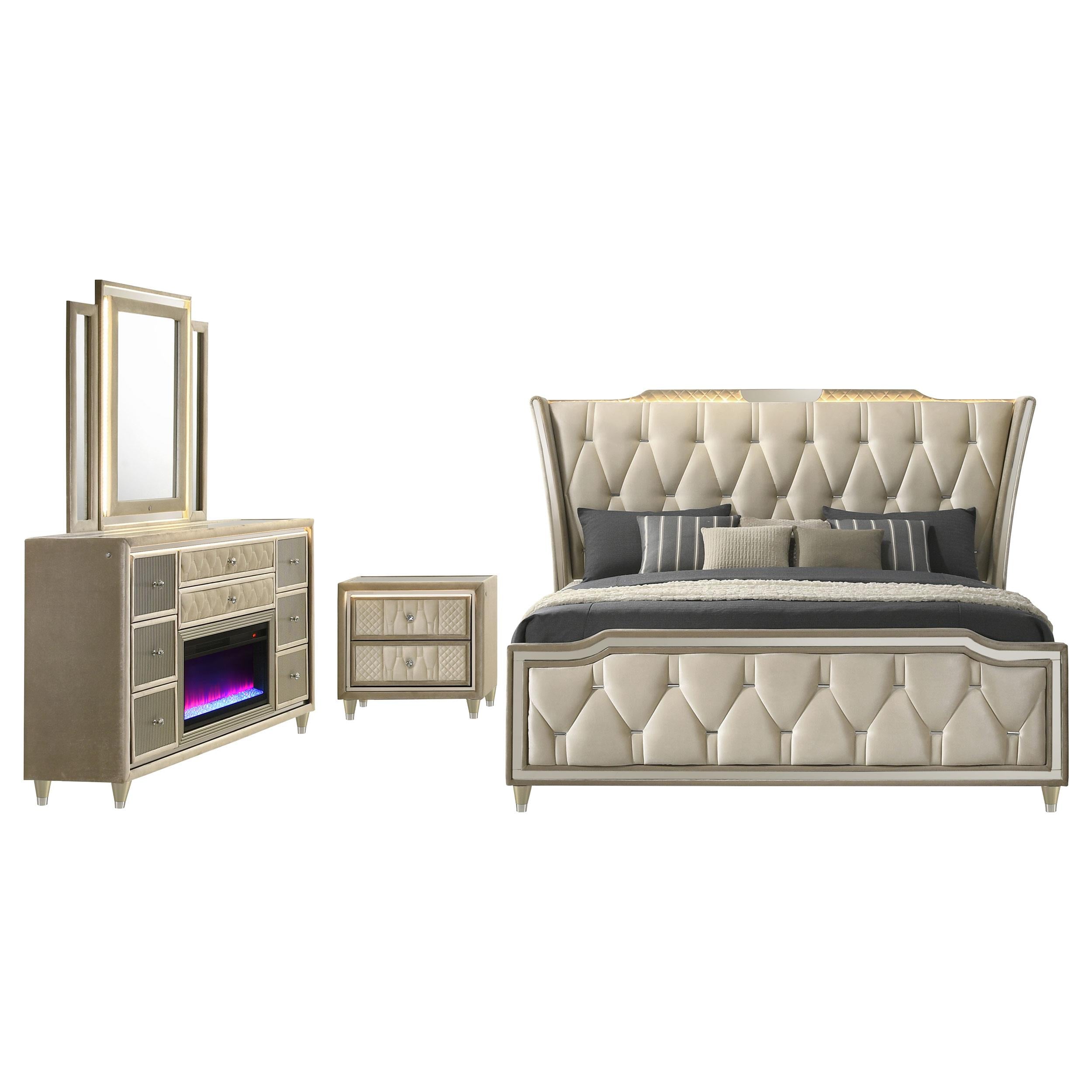 Lorient 4-piece Eastern King Bedroom Set Ivory and Camel - 222661KE-S4B