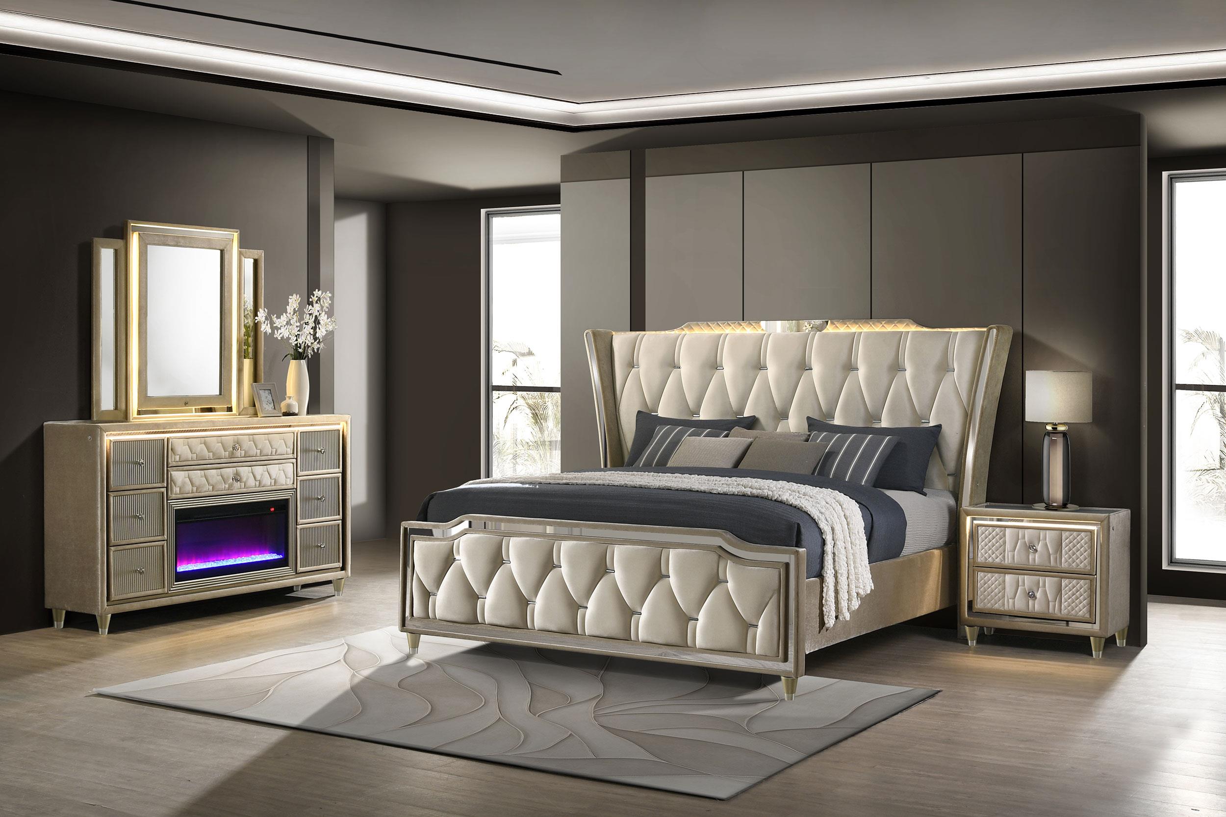 Lorient 4-piece Queen Bedroom Set Ivory and Camel - 222661Q-S4B