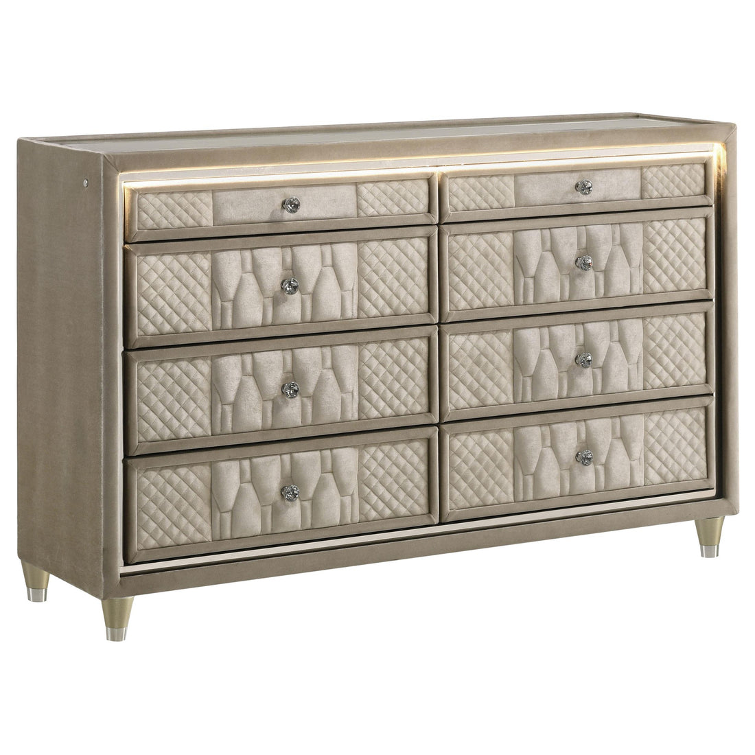 Lorient 8-drawer LED Bedroom Dresser Cabinet Ivory and Camel - 222663