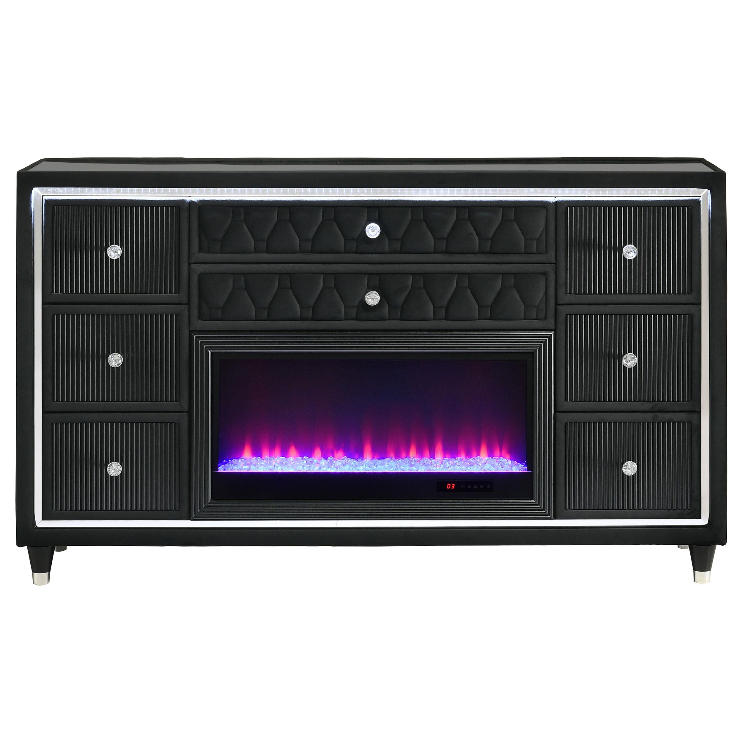 Lorient 8-drawer LED Bedroom Flame Box Dresser Black - 223163FB
