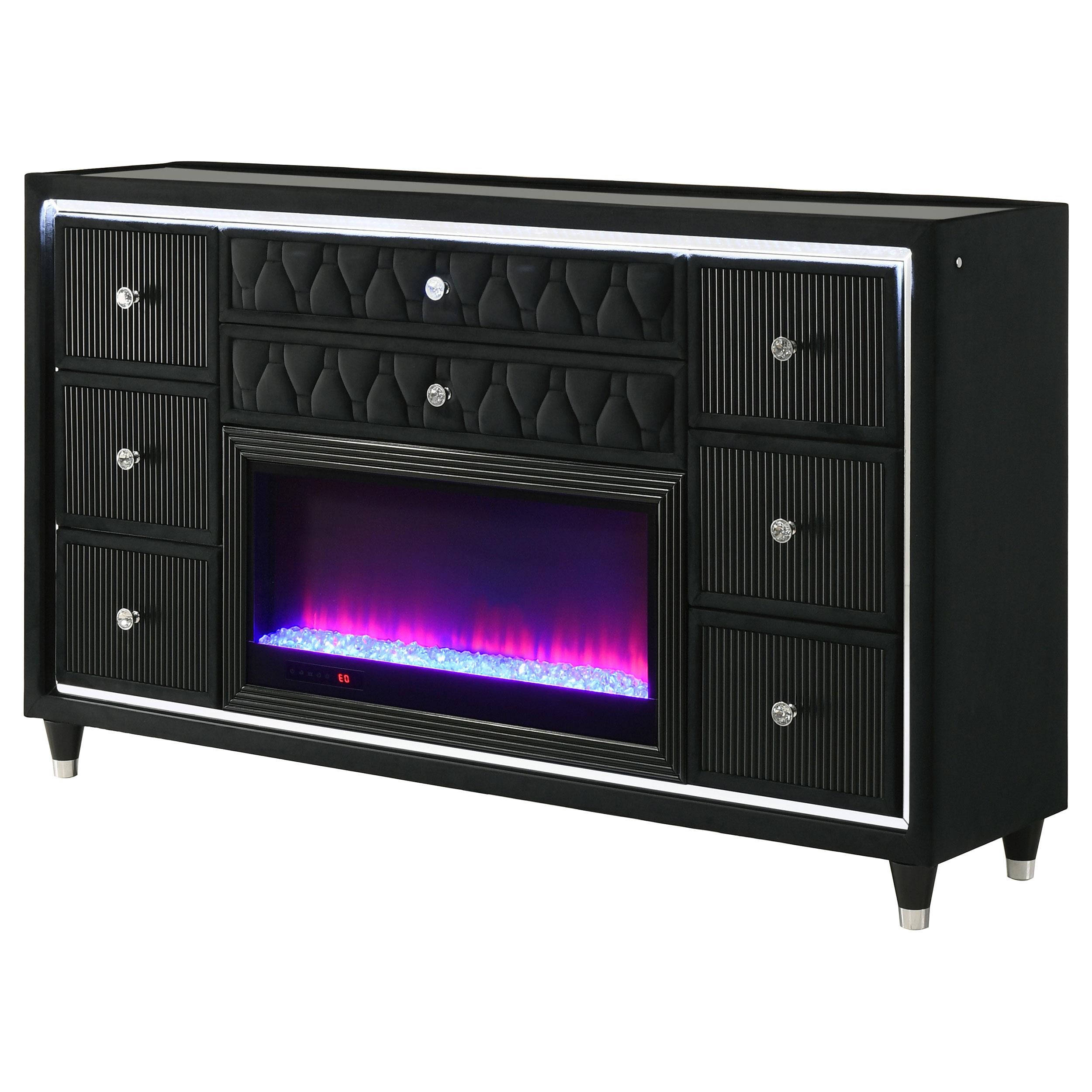 Lorient 8-drawer LED Bedroom Flame Box Dresser Black - 223163FB