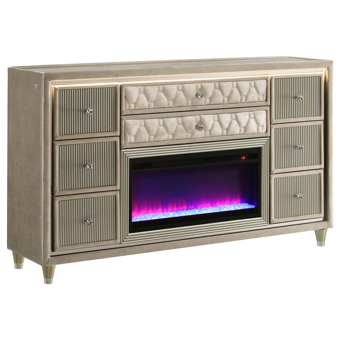 Lorient 8-drawer LED Bedroom Flame Box Dresser Ivory Camel - 222663FB