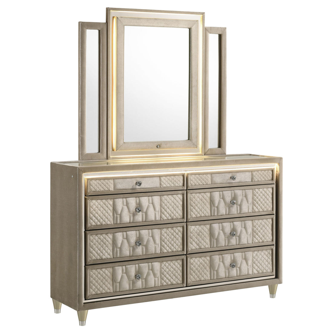 Lorient 8-drawer LED Dresser with Mirror Ivory and Camel - 222663M