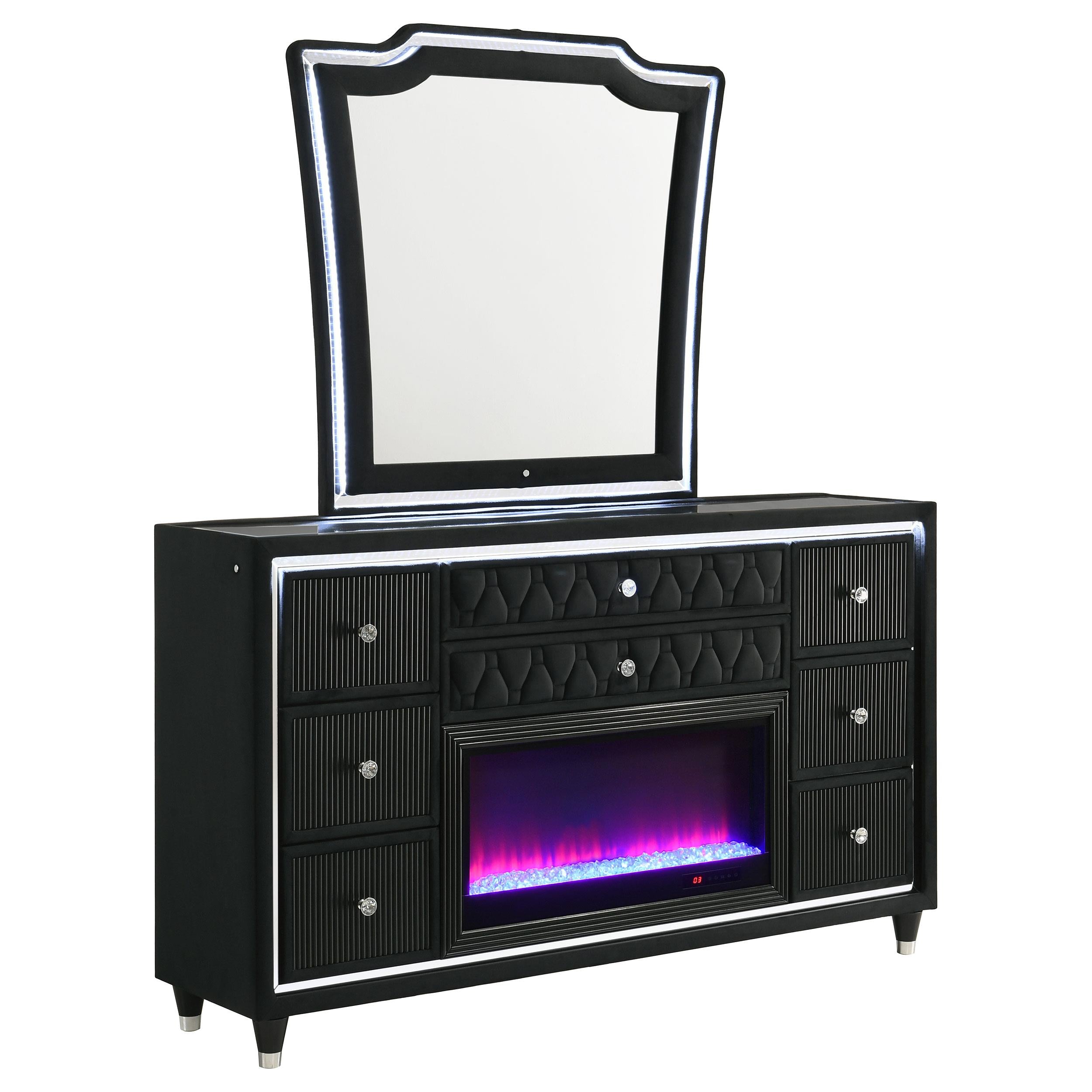 Lorient 8-drawer LED Flame Box Dresser and Mirror Black - 223163FBM