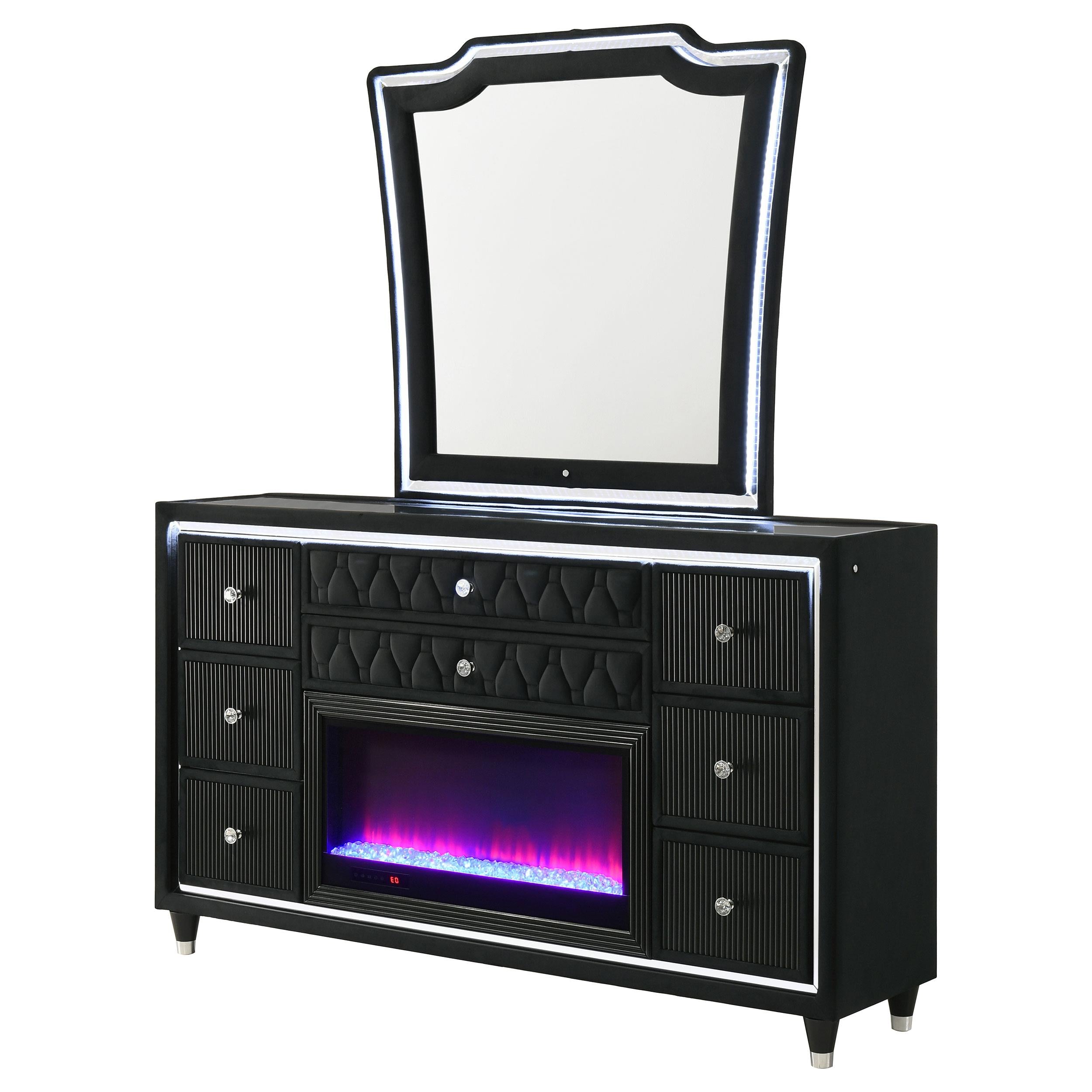 Lorient 8-drawer LED Flame Box Dresser and Mirror Black - 223163FBM