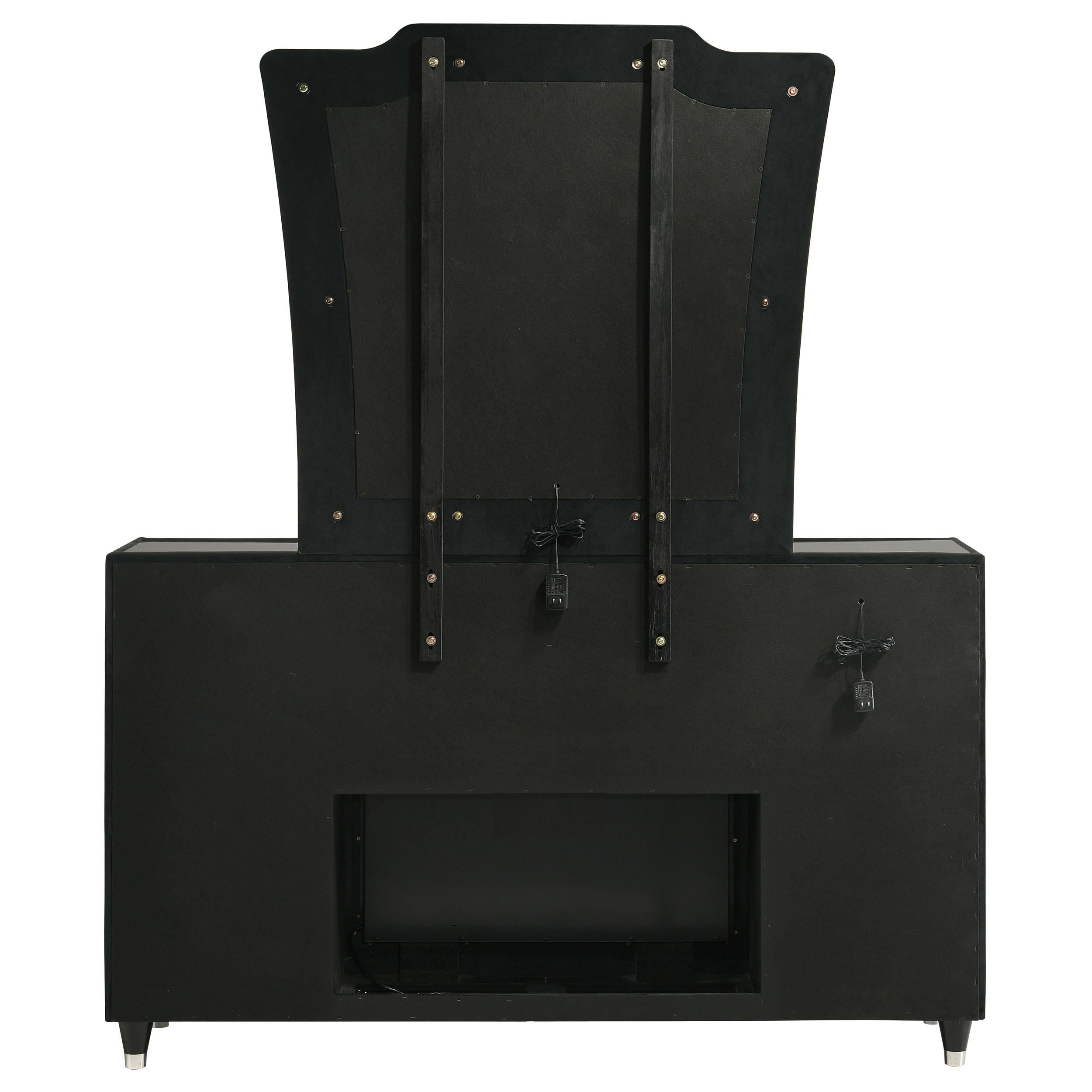 Lorient 8-drawer LED Flame Box Dresser and Mirror Black - 223163FBM