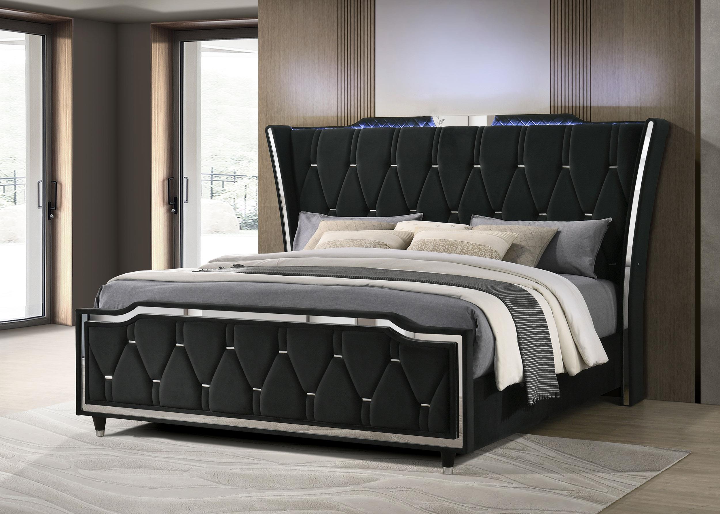 Lorient Eastern King LED Upholstered Bed Black - 223161KE