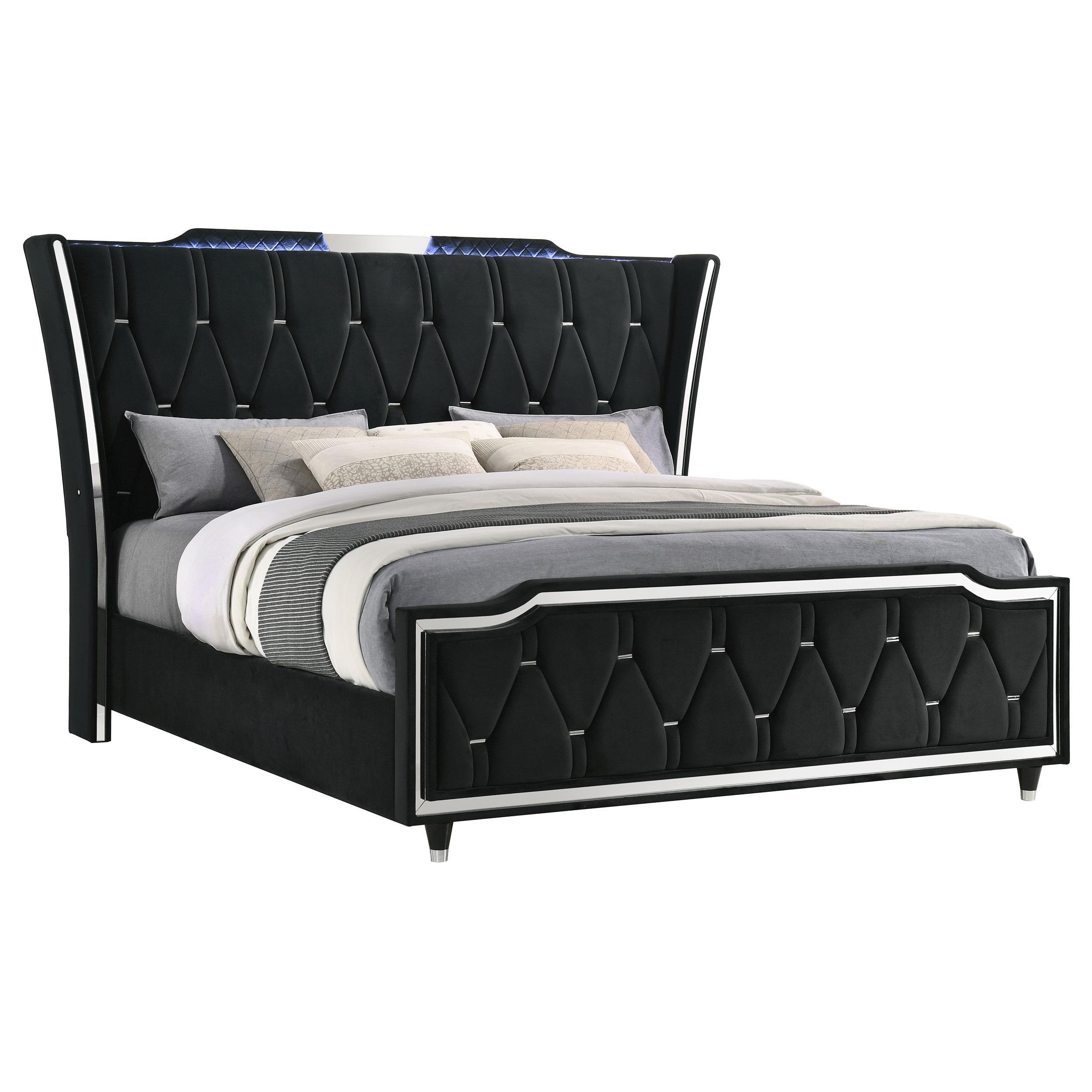 Lorient Eastern King LED Upholstered Bed Black - 223161KE