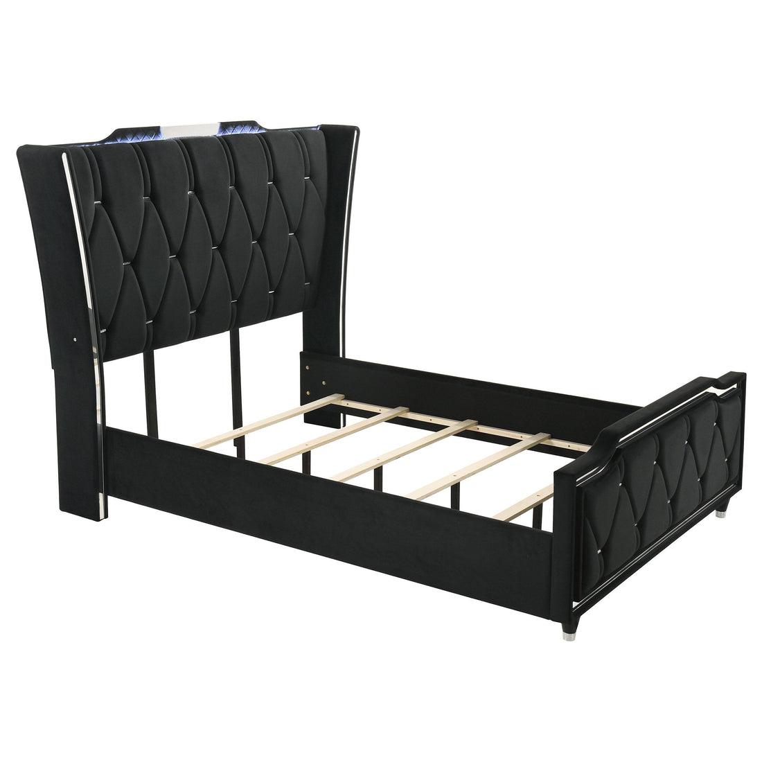 Lorient Queen LED Upholstered Wingback Bed Black - 223161Q