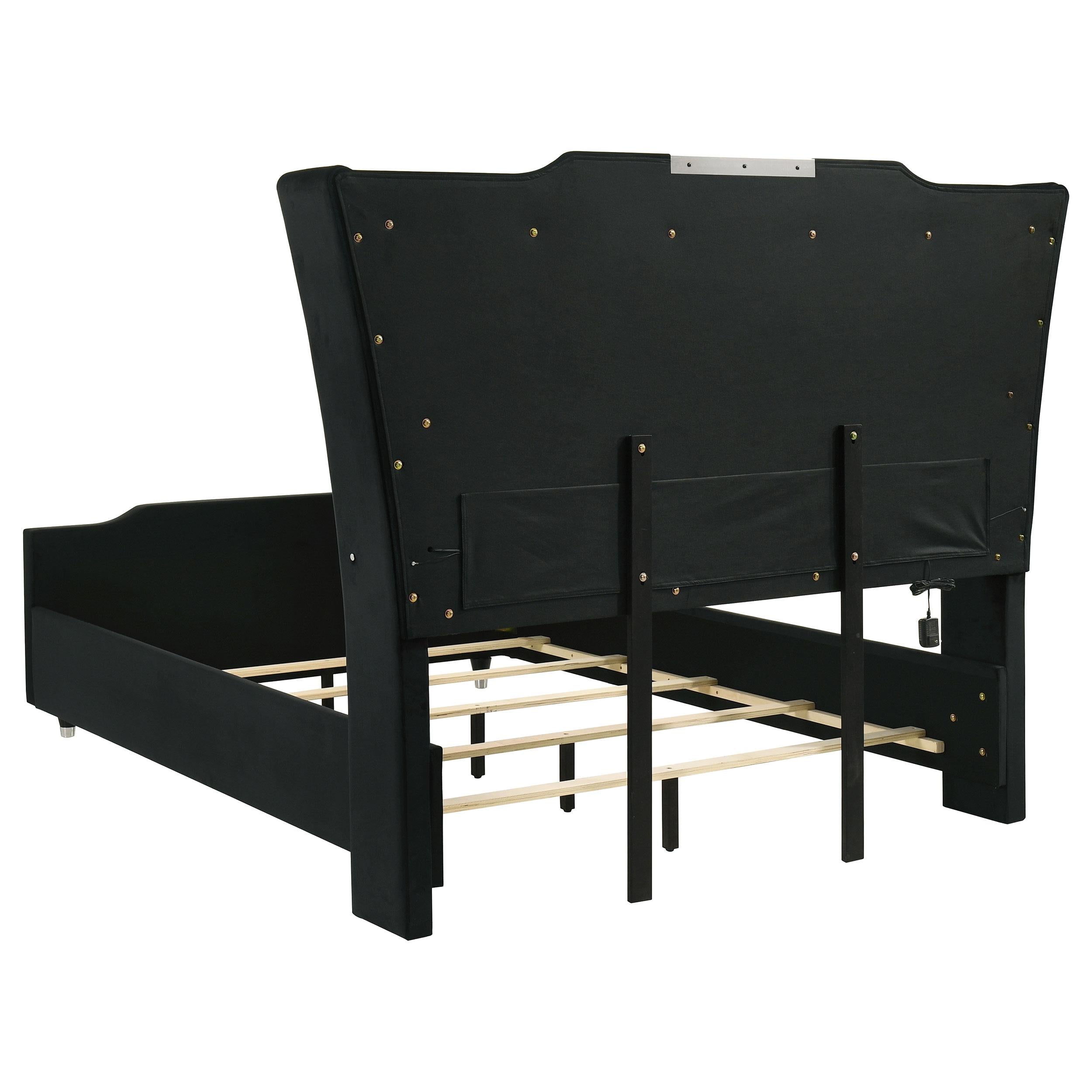 Lorient Queen LED Upholstered Wingback Bed Black - 223161Q