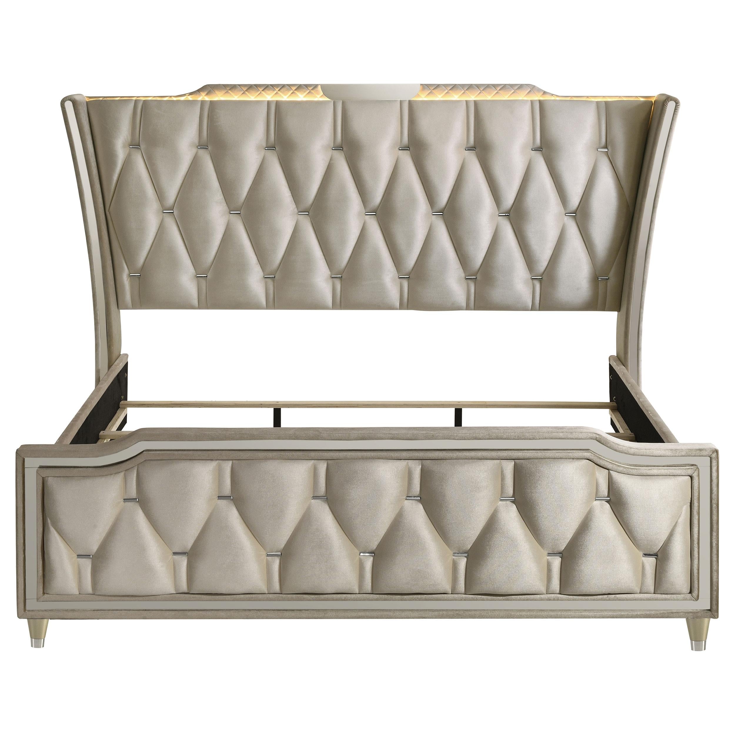Lorient Queen LED Upholstered Wingback Bed Ivory and Camel - 222661Q