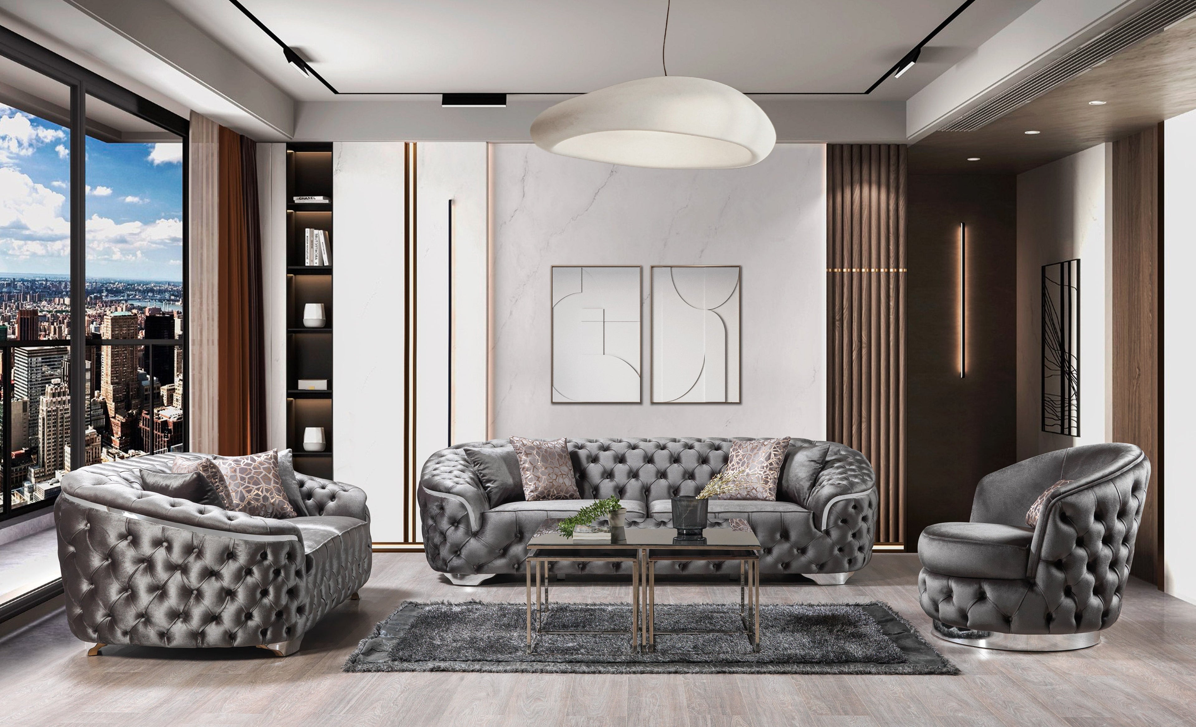 Lupino Gray Velvet Sofa & Loveseat - LUPINOGRAY-SL