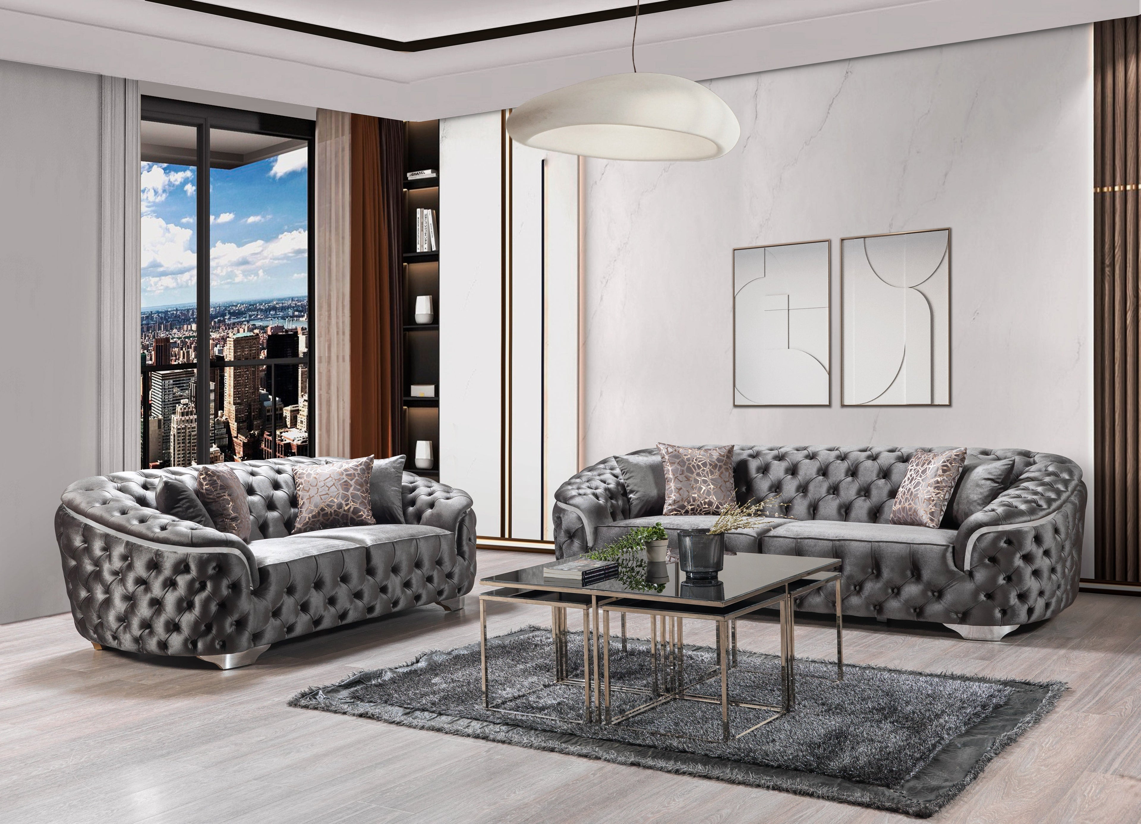 Lupino Gray Velvet Sofa & Loveseat - LUPINOGRAY-SL