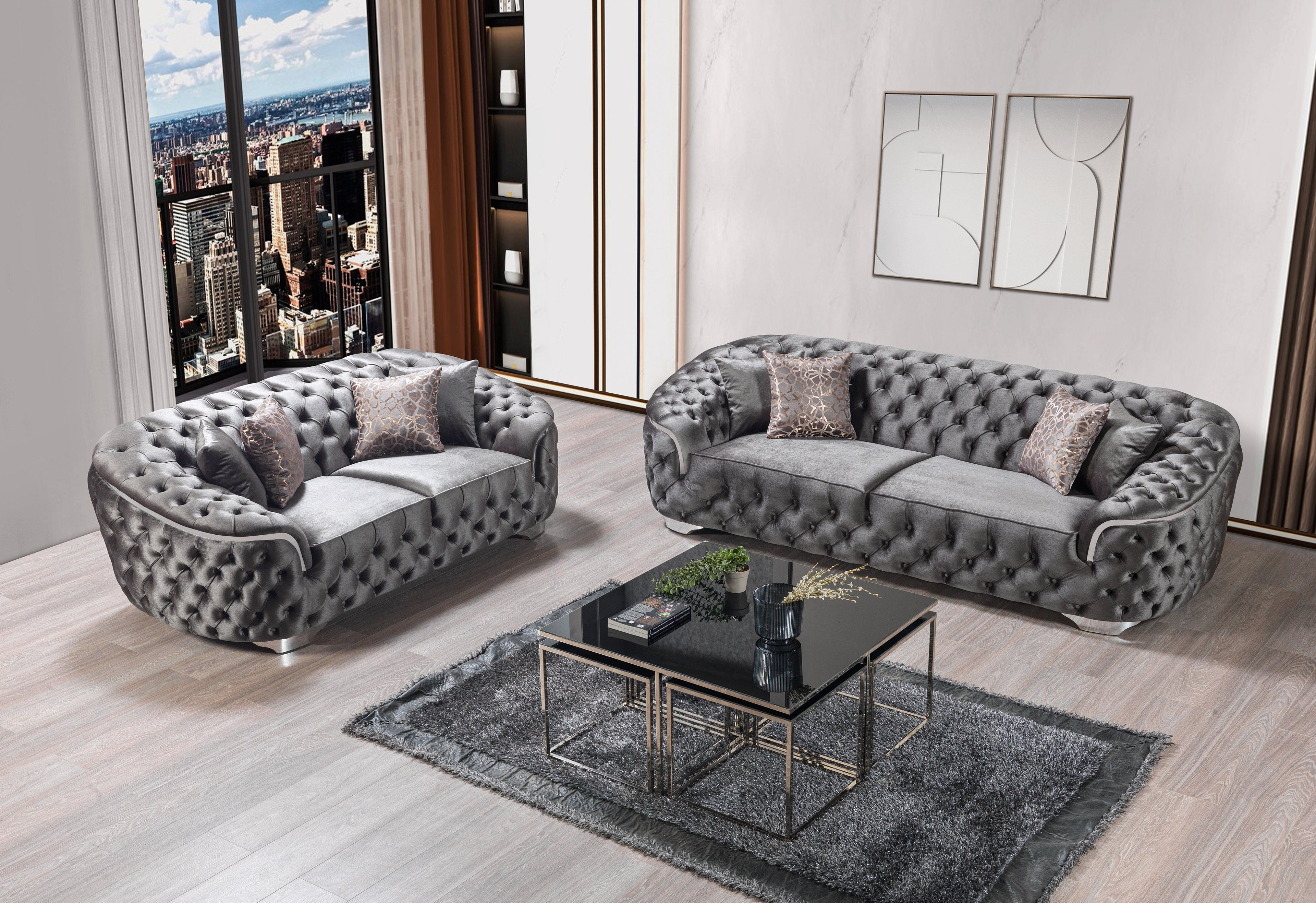 Lupino Gray Velvet Sofa & Loveseat - LUPINOGRAY-SL
