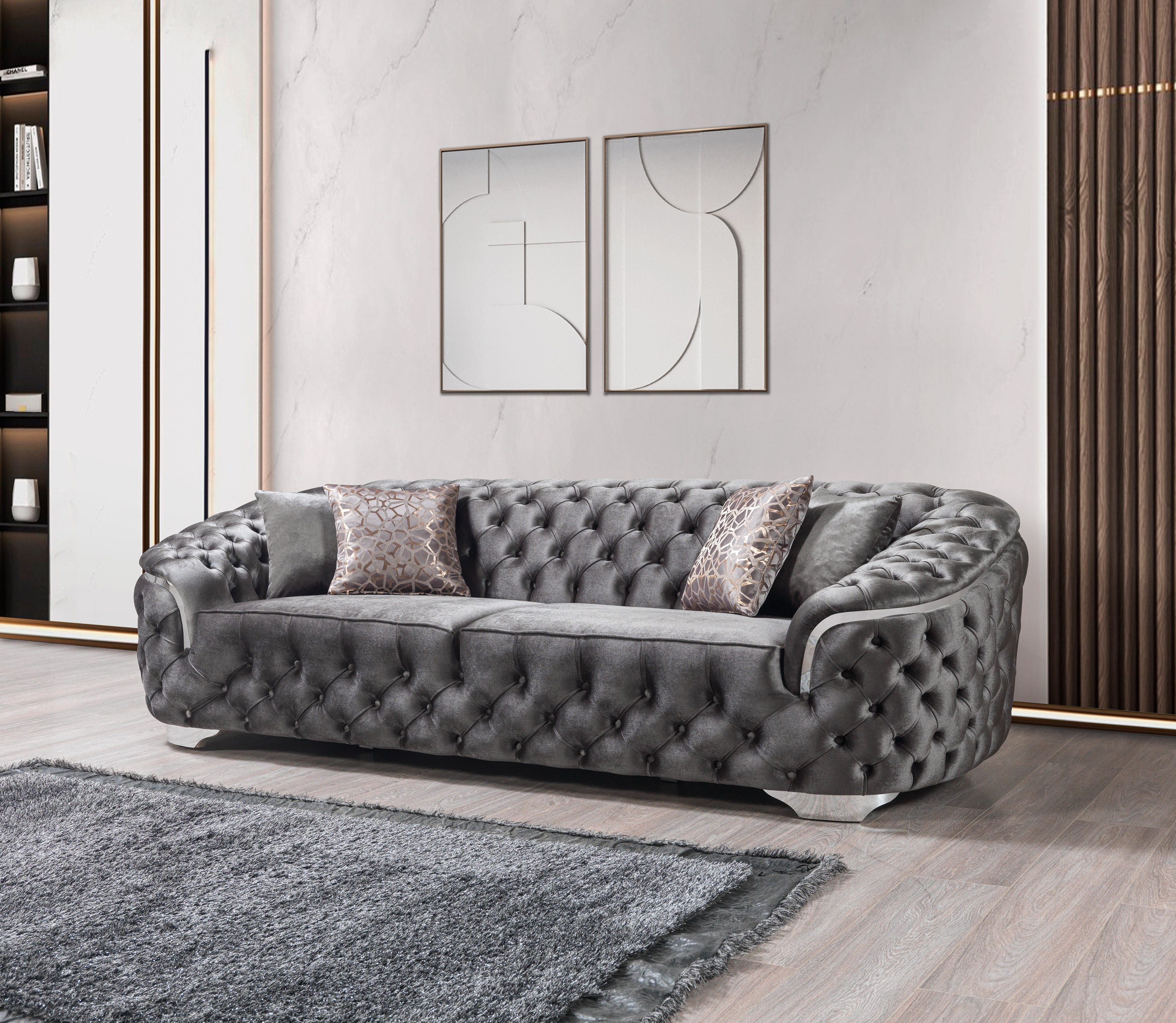 Lupino Gray Velvet Sofa & Loveseat - LUPINOGRAY-SL