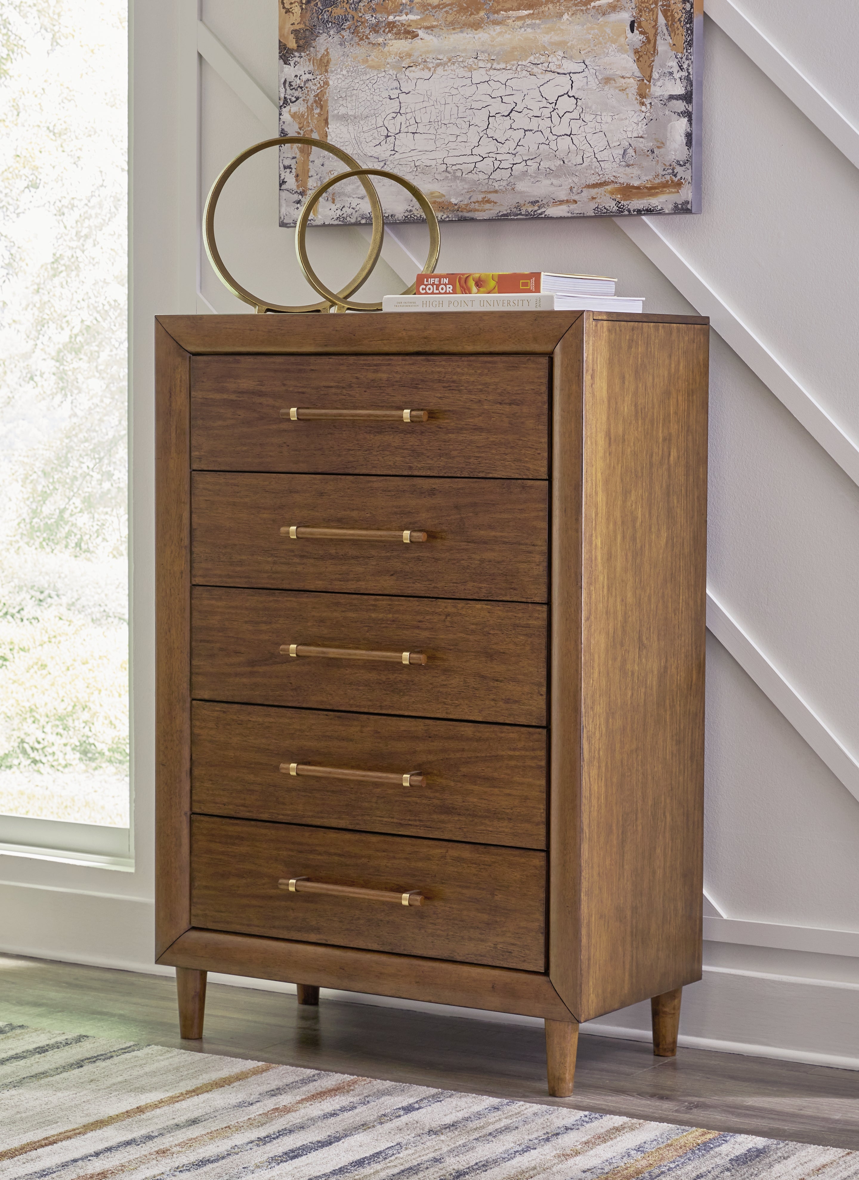 Lyncott King Upholstered Bed with Mirrored Dresser, Chest and Nightstand in Brown from Ashley - Luna Furniture