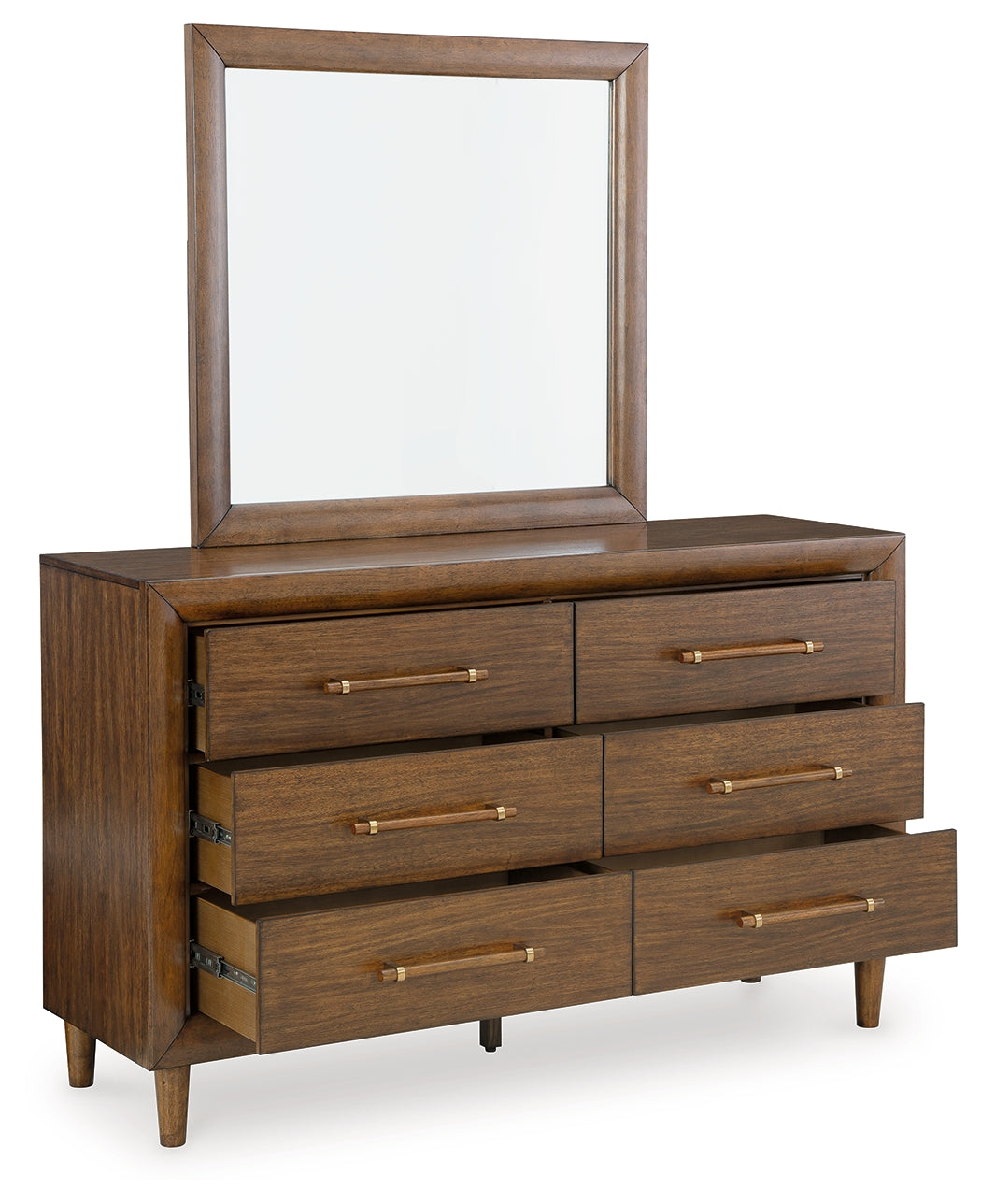 Lyncott King Upholstered Bed with Mirrored Dresser, Chest and Nightstand in Brown from Ashley - Luna Furniture