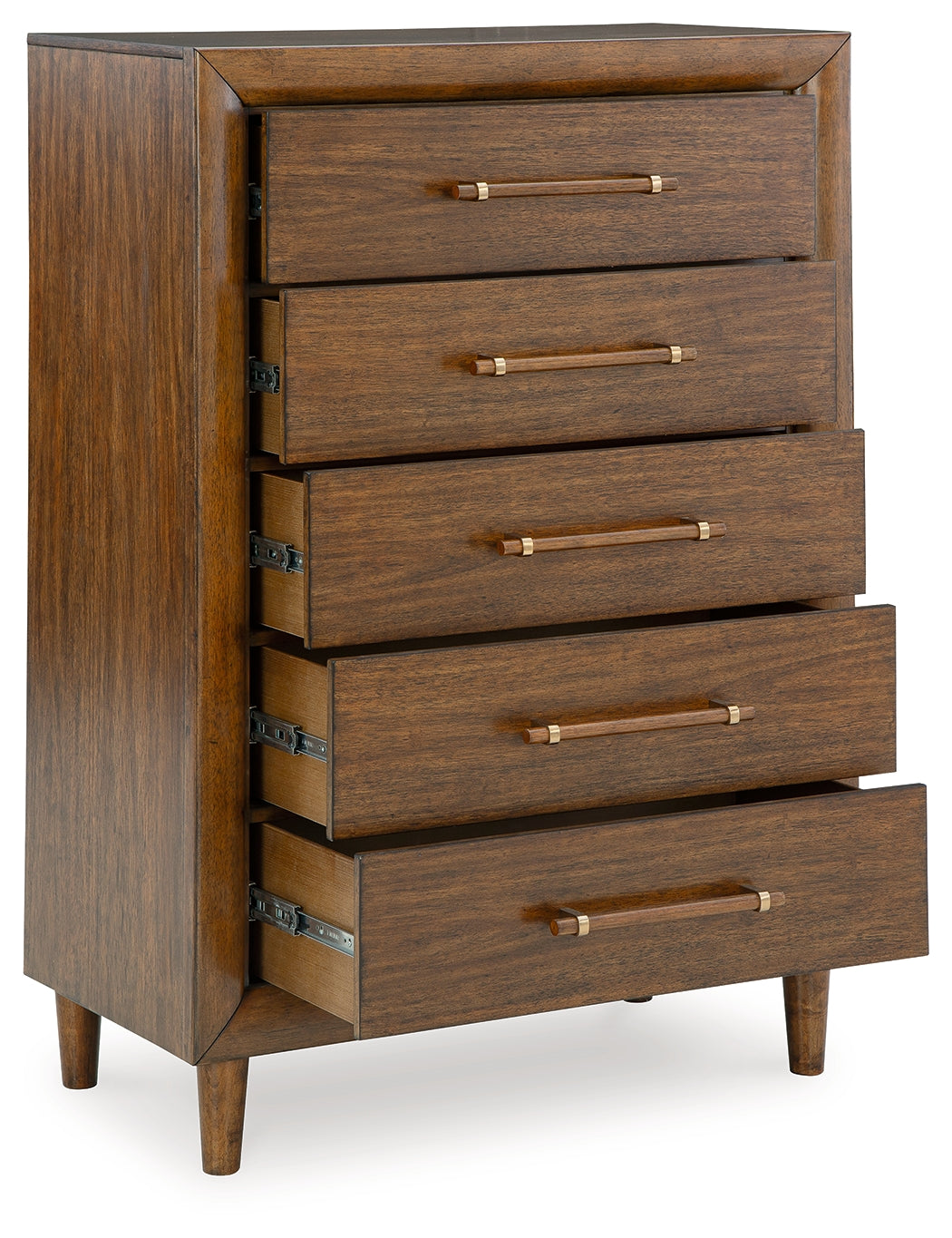 Lyncott Queen Upholstered Bed with Mirrored Dresser, Chest and Nightstand in Brown from Ashley - Luna Furniture