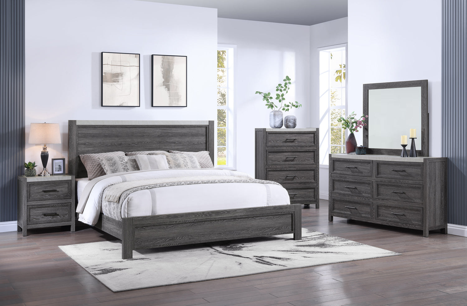 Madsen Gray Queen Panel Bed - SET | B1700-Q-HBFB | B1700-KQ-RAIL - Bien Home Furniture & Electronics