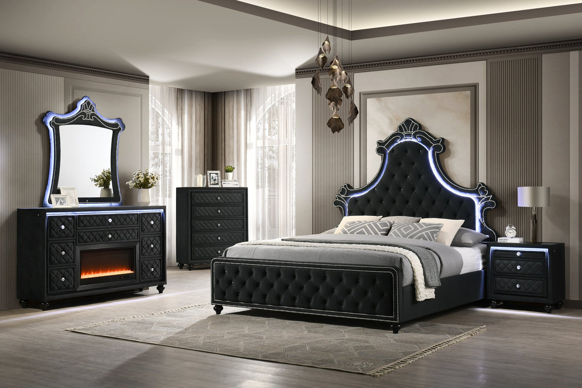 Majesty2 Black 4PC or 5PC Set - Queen, King *Extra Nightstands - Majesty2 Black Bedroom Set Extra Nightstands