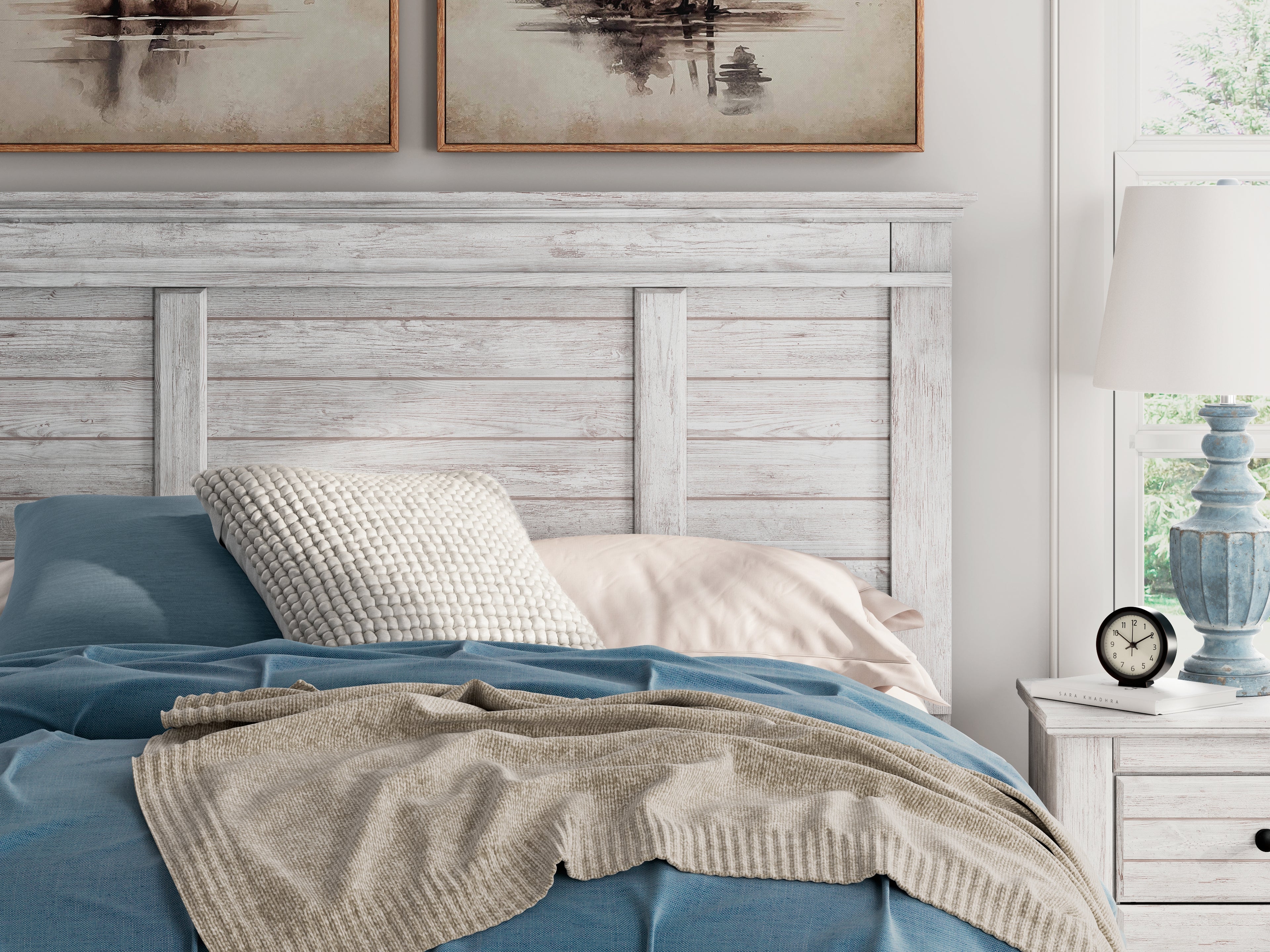 Makidern Whitewash Queen Panel Bed - PCB1171B2