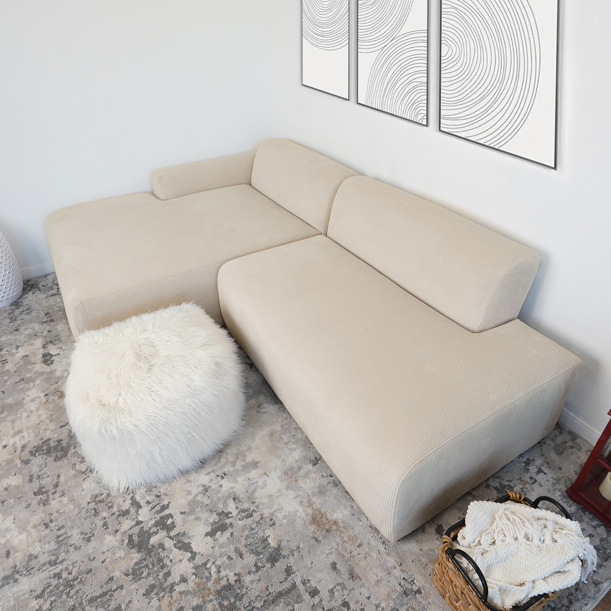 Mar Sectional Cream Velvet Sofa(Left Facing) - SEC01600801