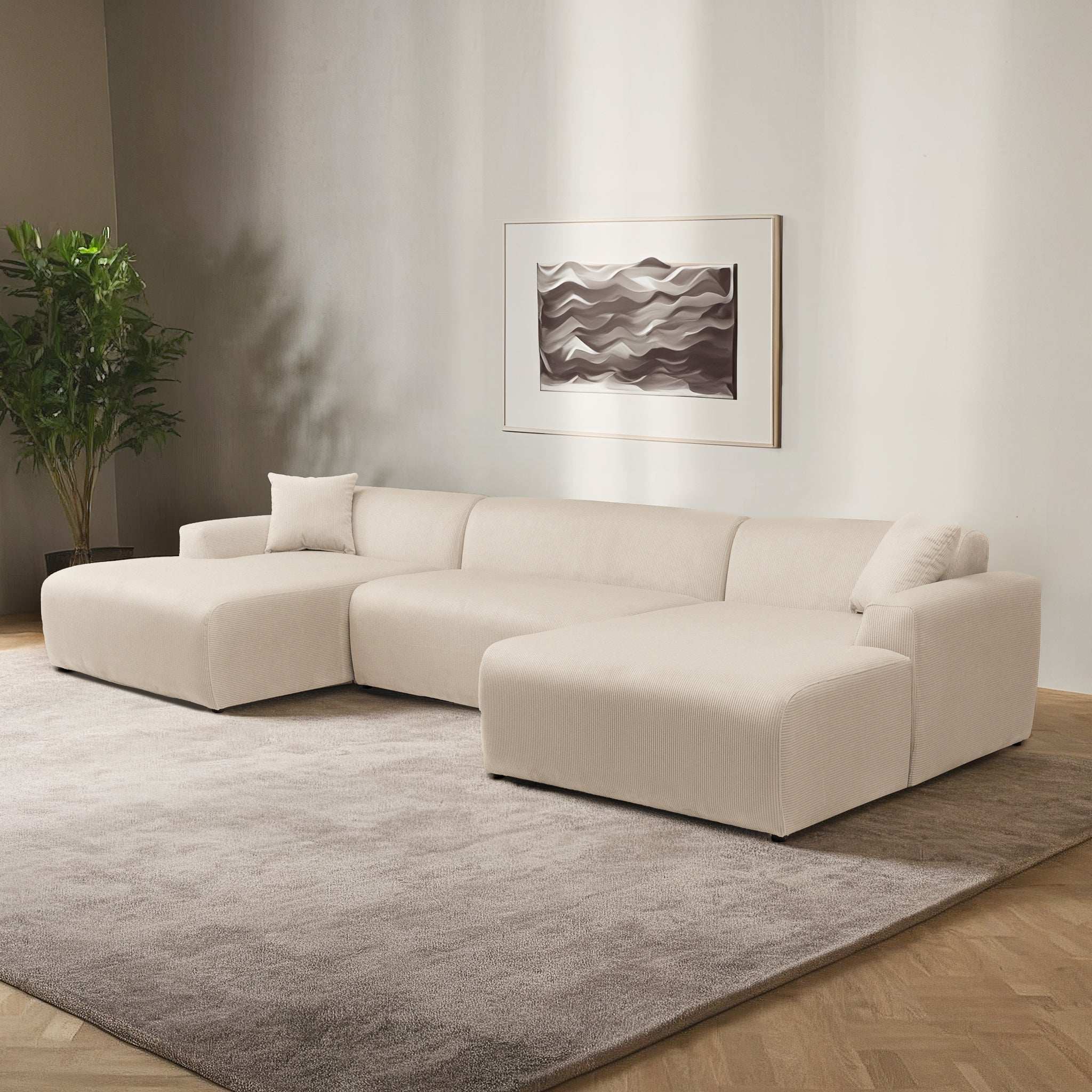 Mar U-Shape Corner Sofa - Cream Corduroy - CSC01601301