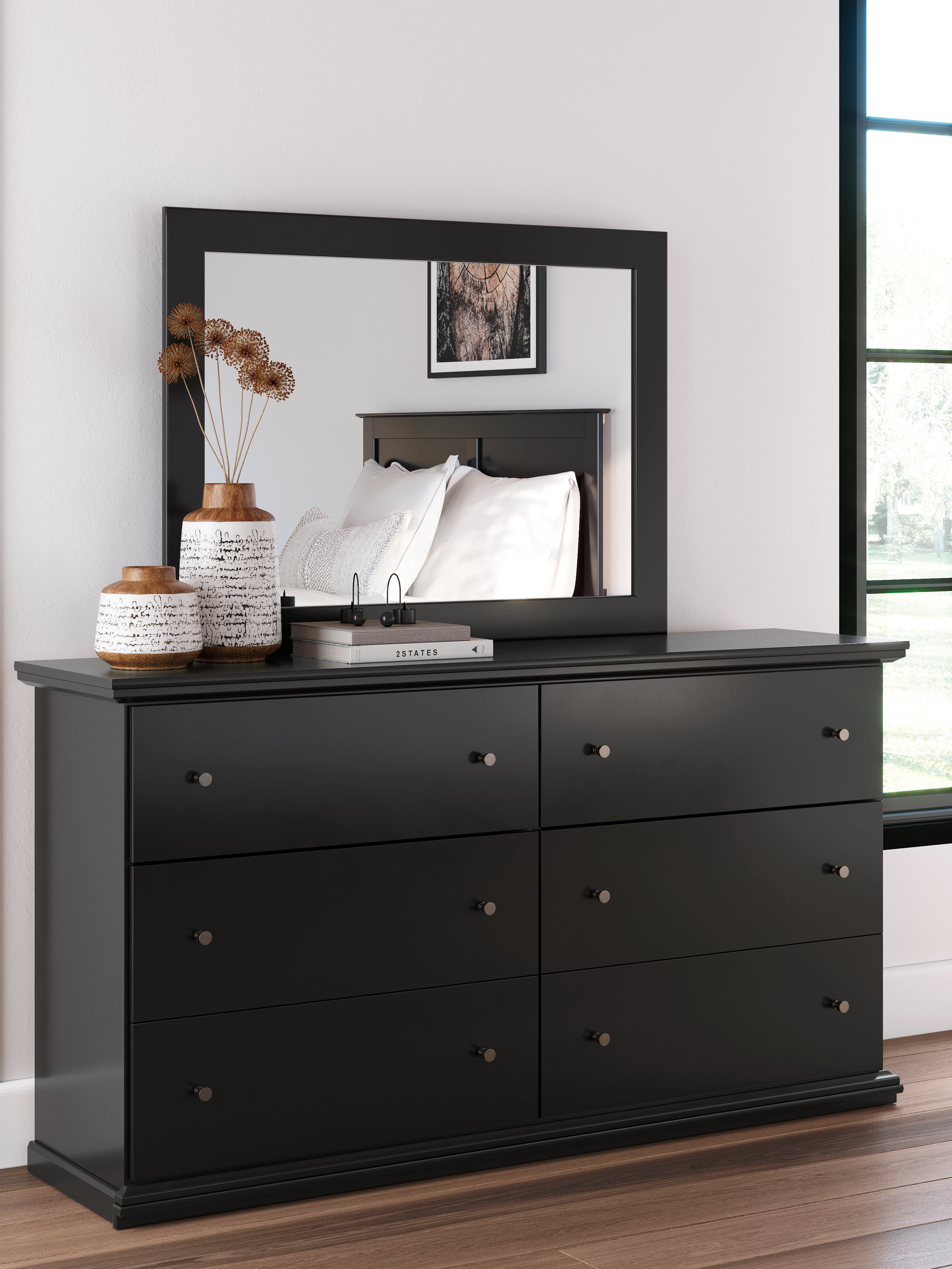 Maribel King Panel Bed, Dresser, Mirror and 2 Nightstands - B138B70