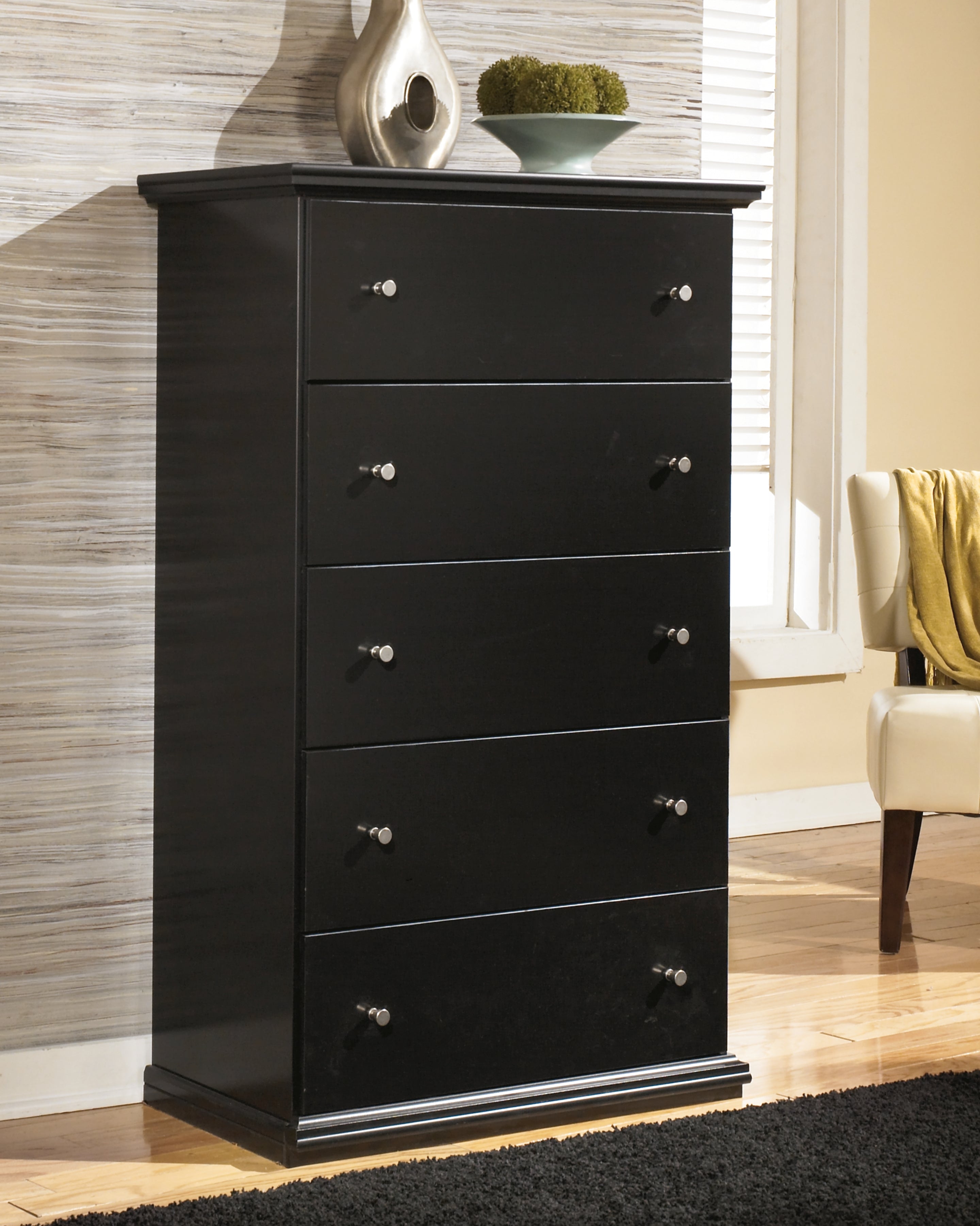 Maribel King Panel Bed, Dresser, Mirror, Chest, and 2 Nightstands - B138B63