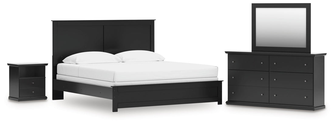 Maribel King Panel Bed with Mirrored Dresser and Nightstand in Black - PKG021550
