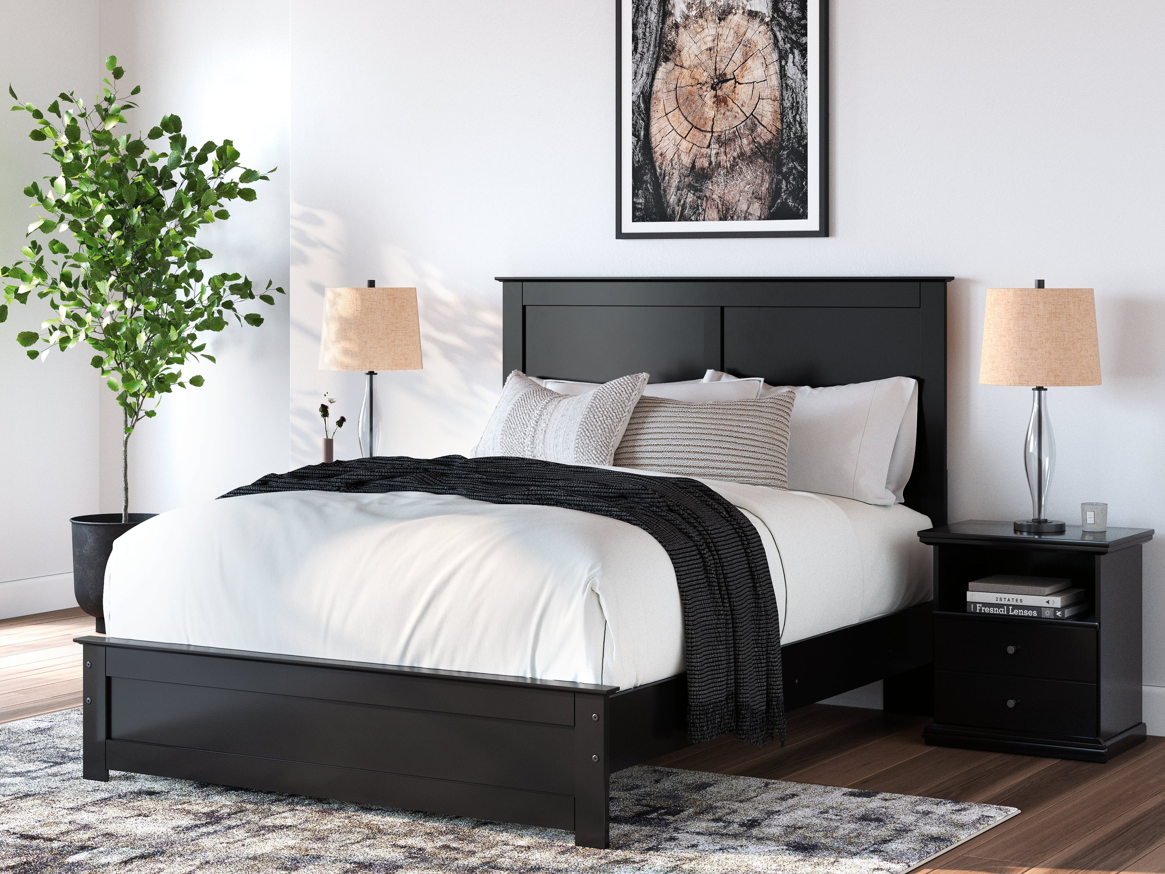 Maribel Queen Panel Bed with Dresser and Nightstand in Black from Ashley - Luna Furniture