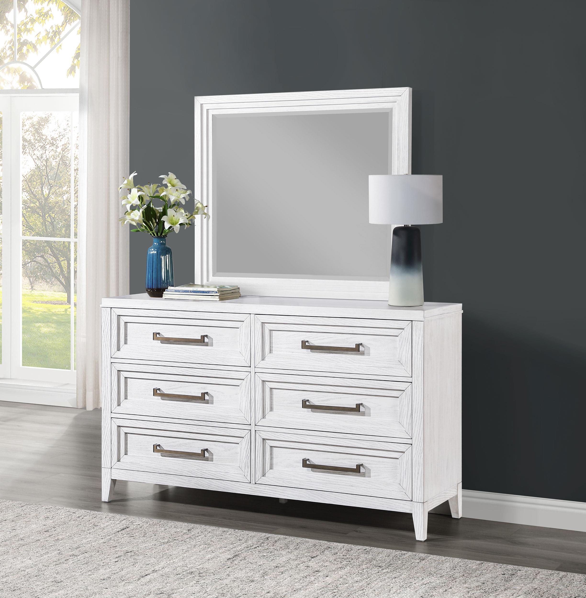 Marielle 6-drawer Dresser with Mirror Distressed White - 224843M