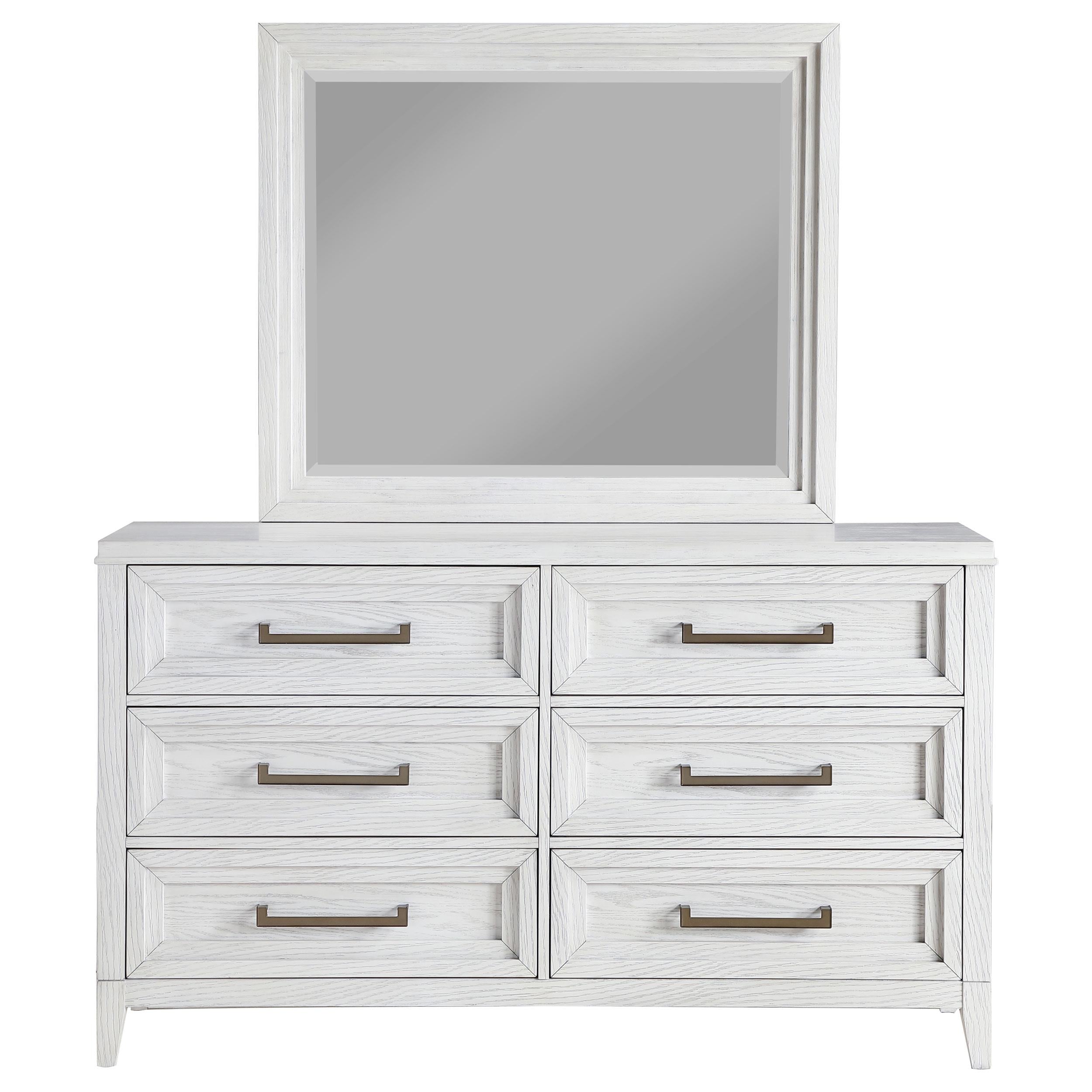 Marielle 6-drawer Dresser with Mirror Distressed White - 224843M