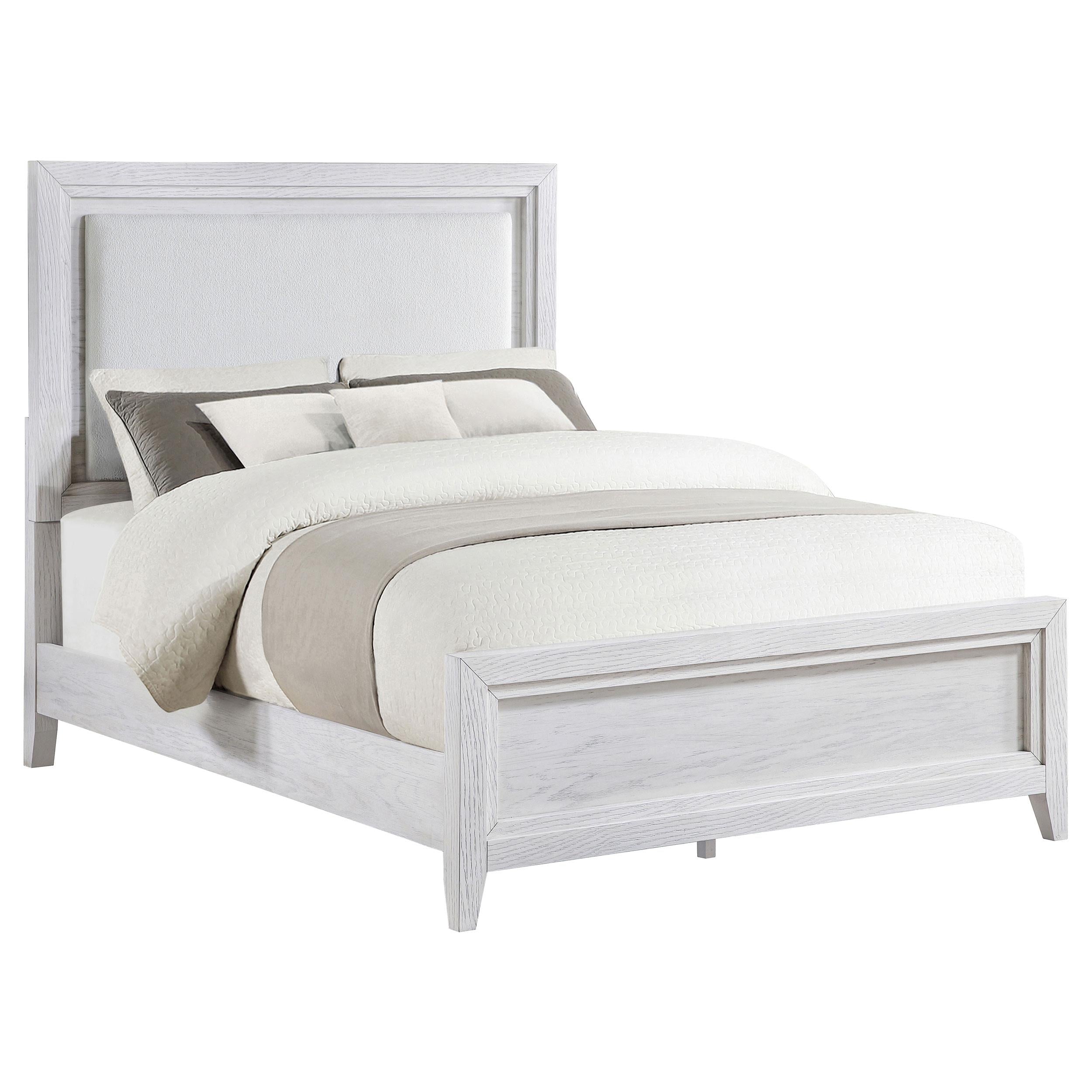 Marielle Queen Upholstered LED Panel Bed Distressed White - 224841Q