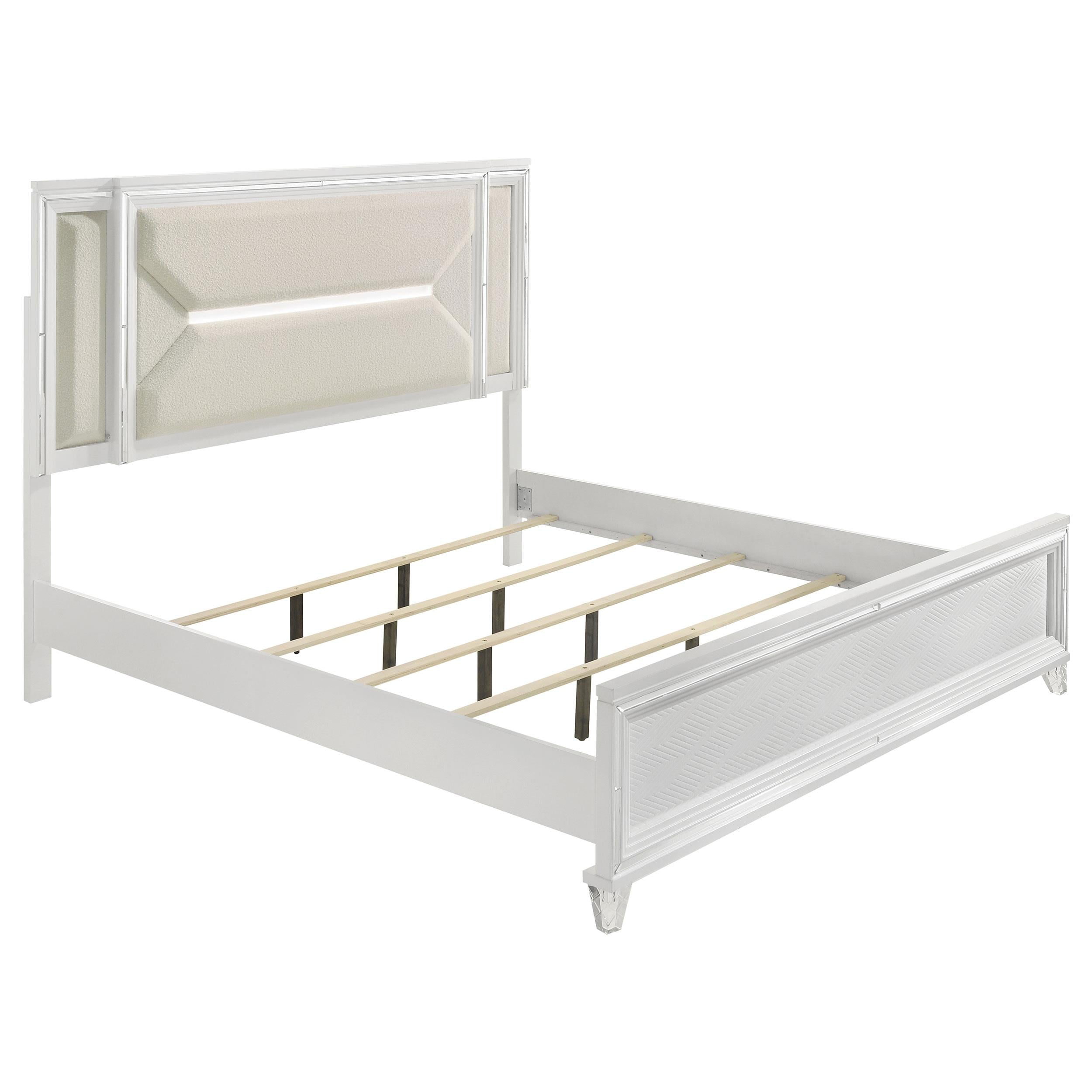 Marmore 64-inch Eastern King Panel Bed LED Headboard White - 224961KE