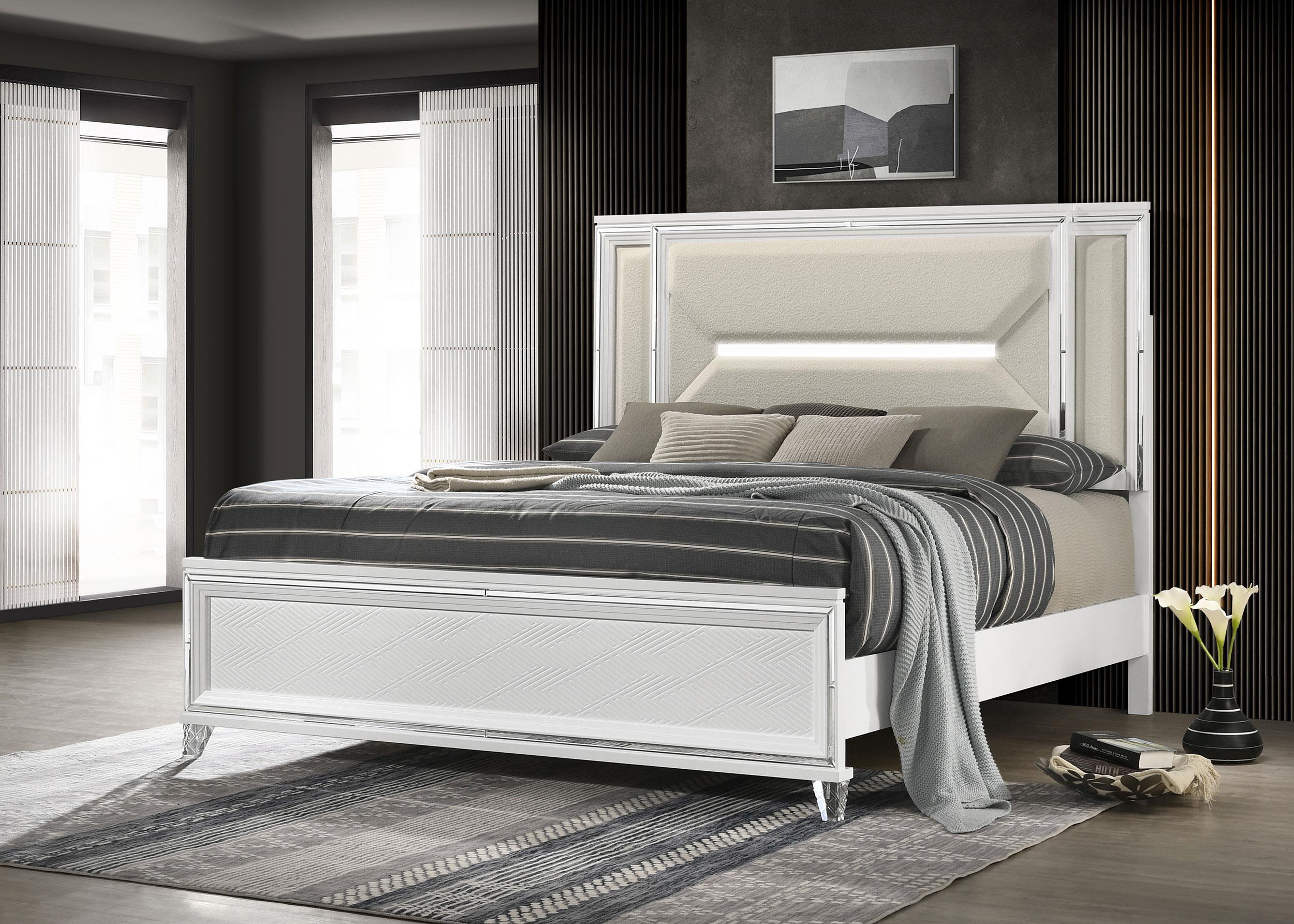 Marmore 64-inch Queen Panel Bed LED Headboard White - 224961Q