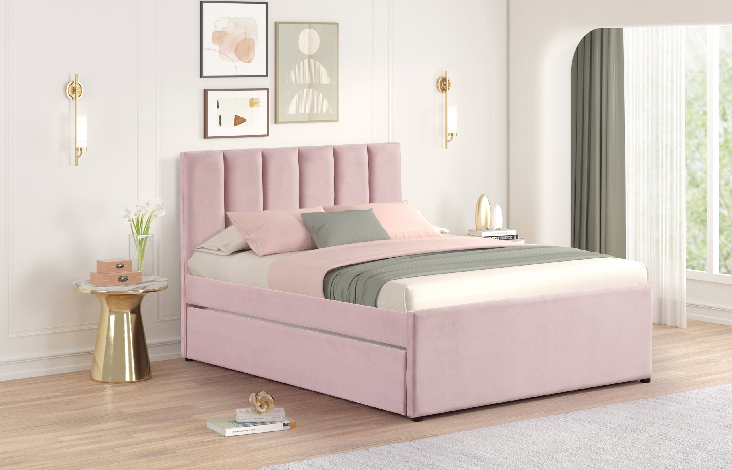 MAYA - Pink Twin, Full Platform Bed w/ Trundle *FULL - MAYA PINK FULL
