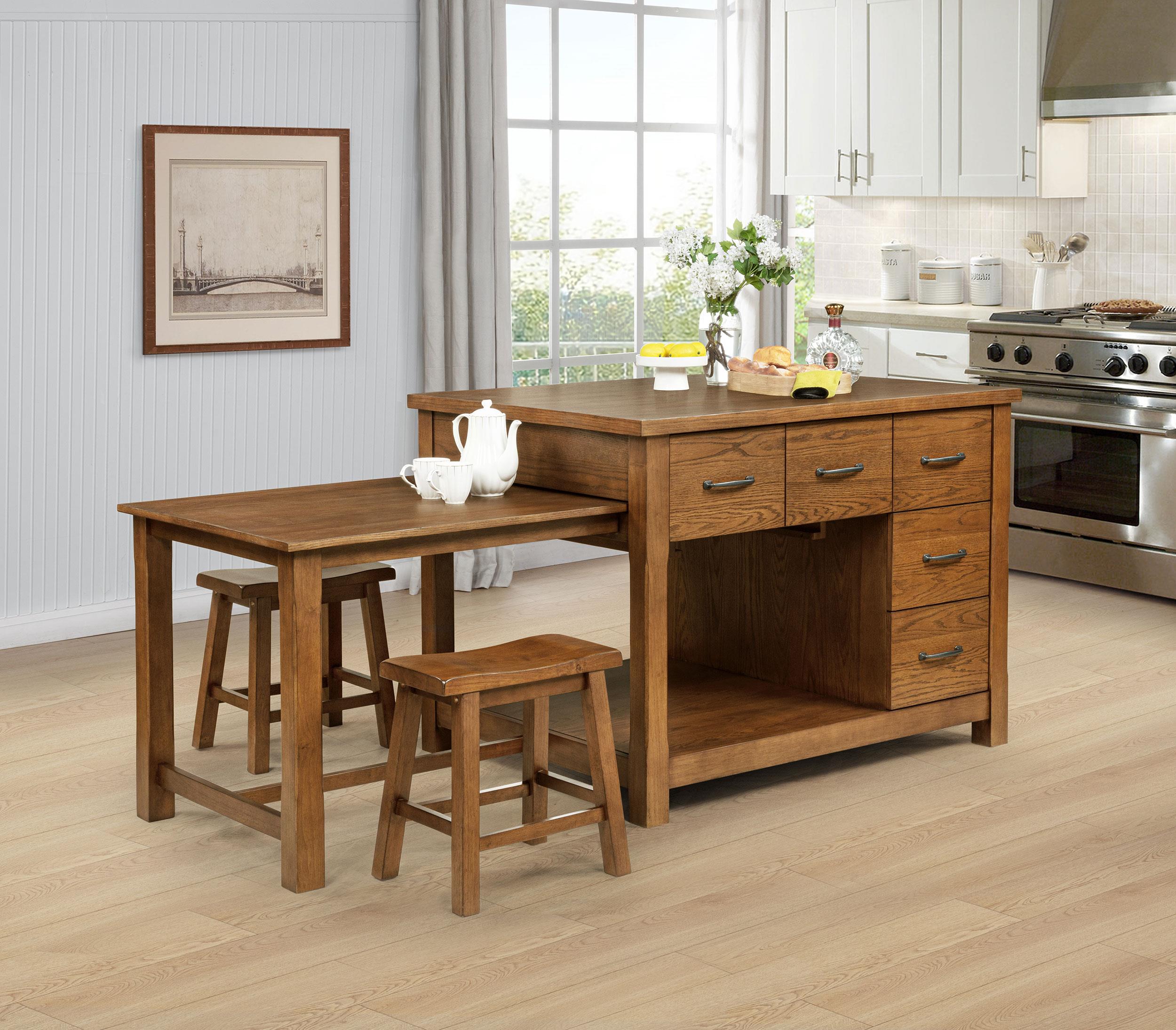 Mayfair 3-piece Kitchen Island with Extension Table Dark Oak - 182446