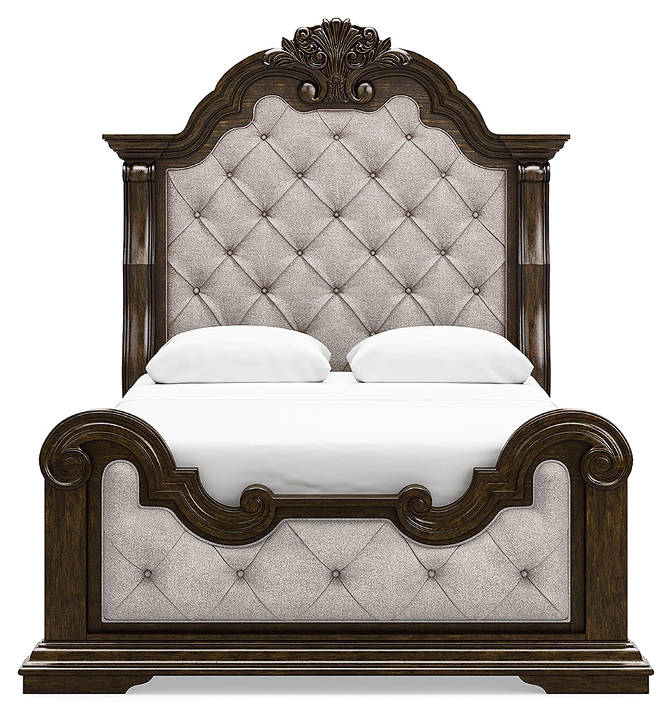 Maylee Queen Upholstered Bed, Dresser, Chest and Nightstand - B947B12