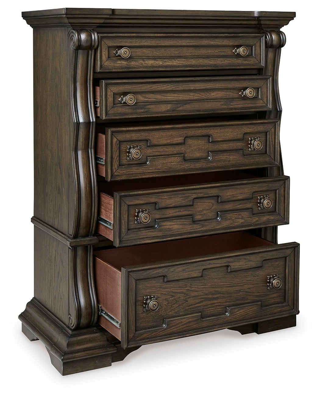Maylee Queen Upholstered Bed, Dresser, Chest and Nightstand - B947B12