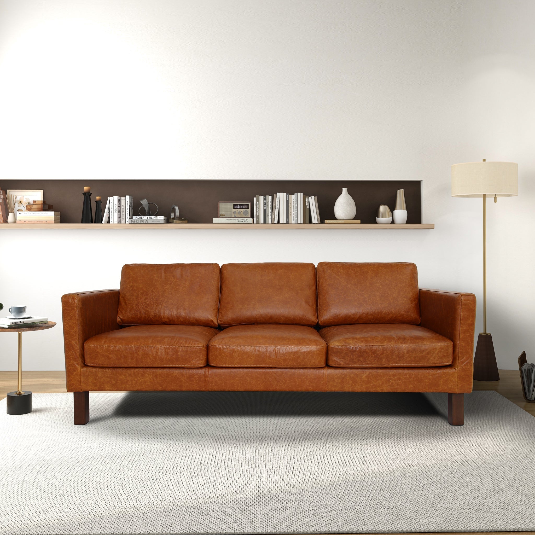 Memphis Waxy Cognac Leather Sofa - SOF00105501