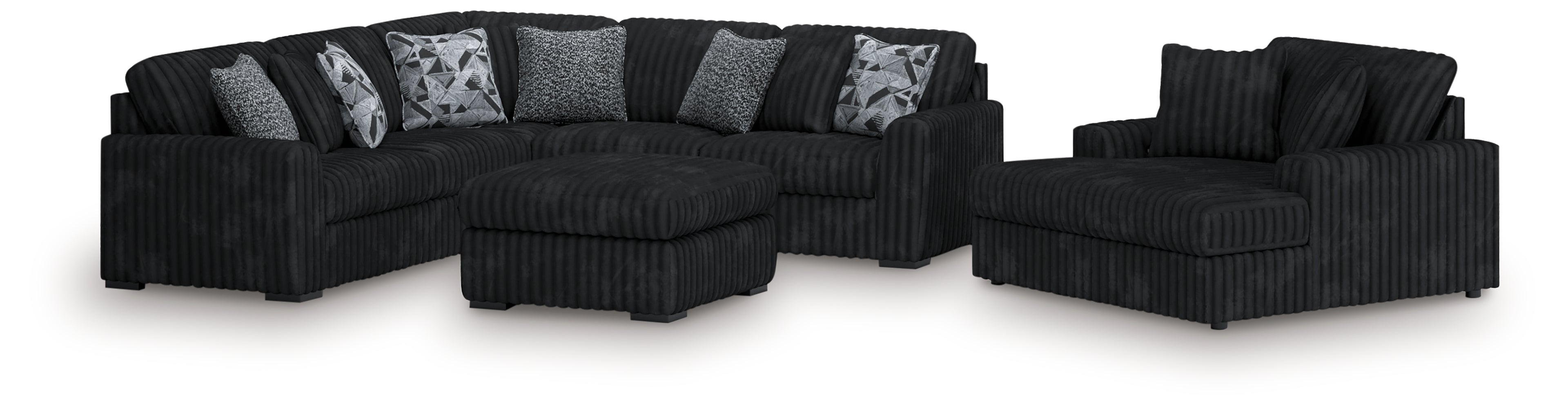 Midnight-Madness Onyx 3-Piece Sectional, Chaise and Oversized Accent Ottoman - 98103U1