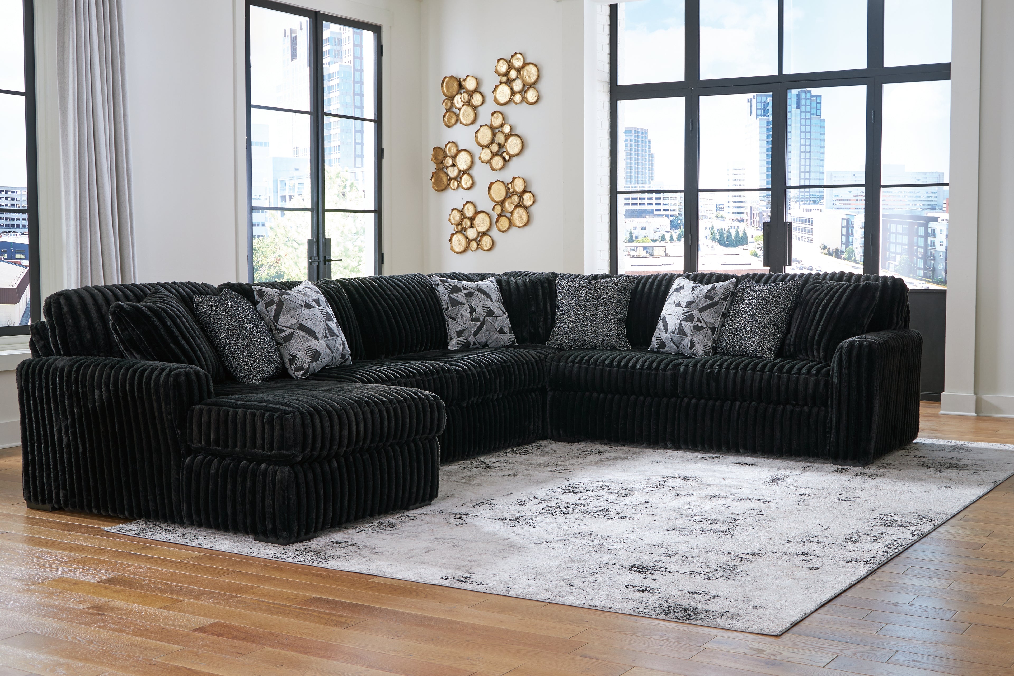 Midnight-Madness Onyx 4-Piece Sectional with Chaise - 98103S4