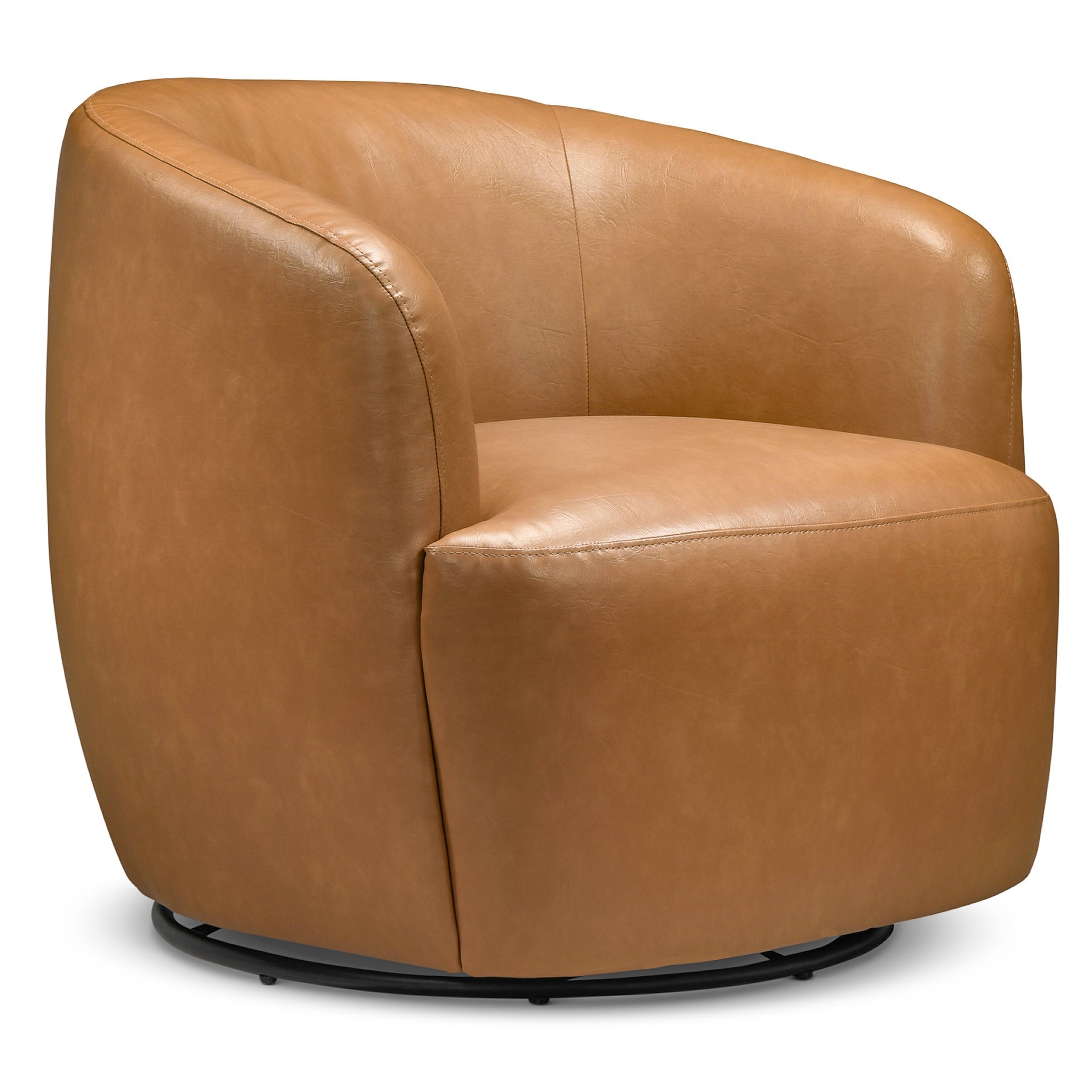 Mina 32" W Tan Vegan Leather Upholstered Swivel Barrel Chair - SCH00500711