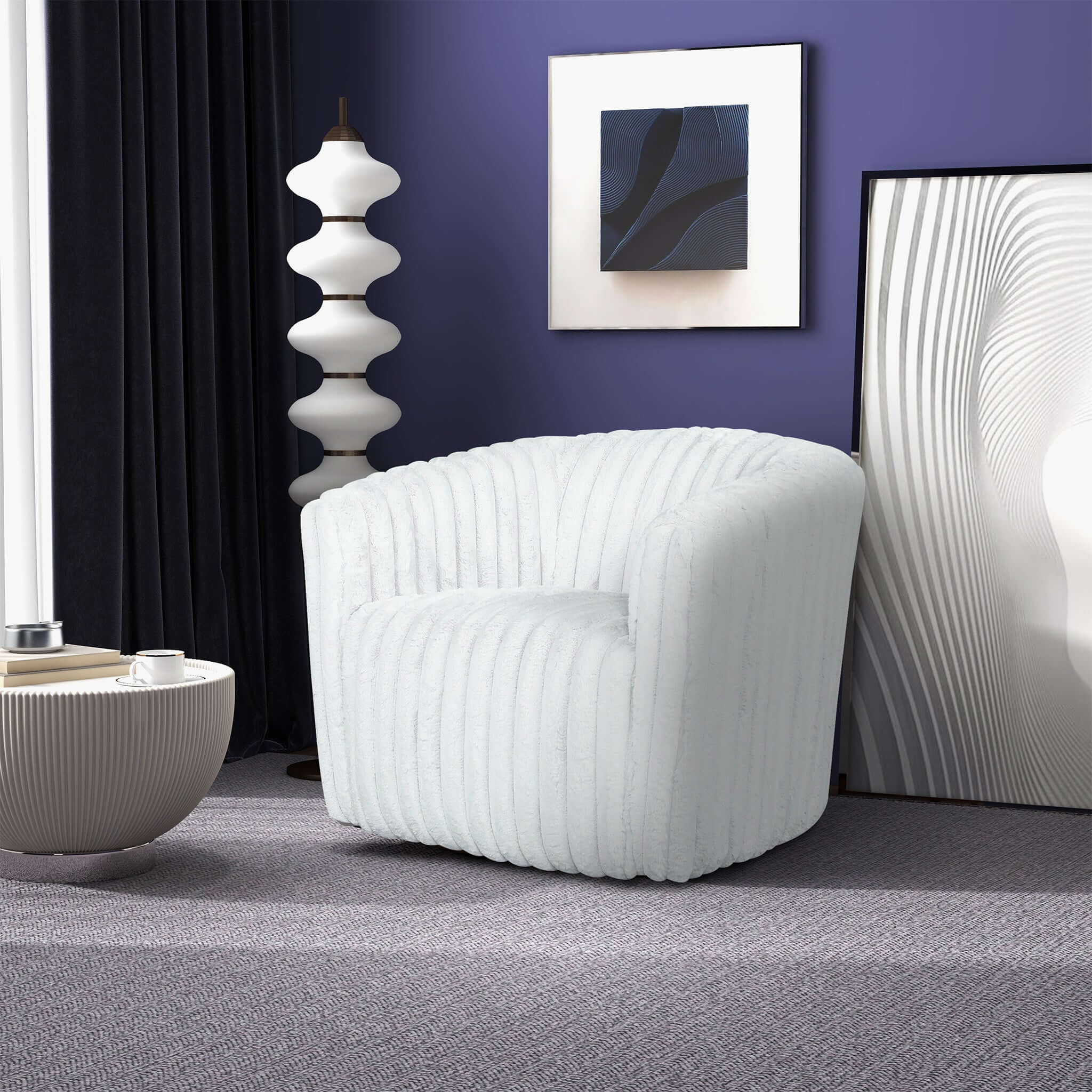Mira White Velvet Swivel Chair - SCH03500302