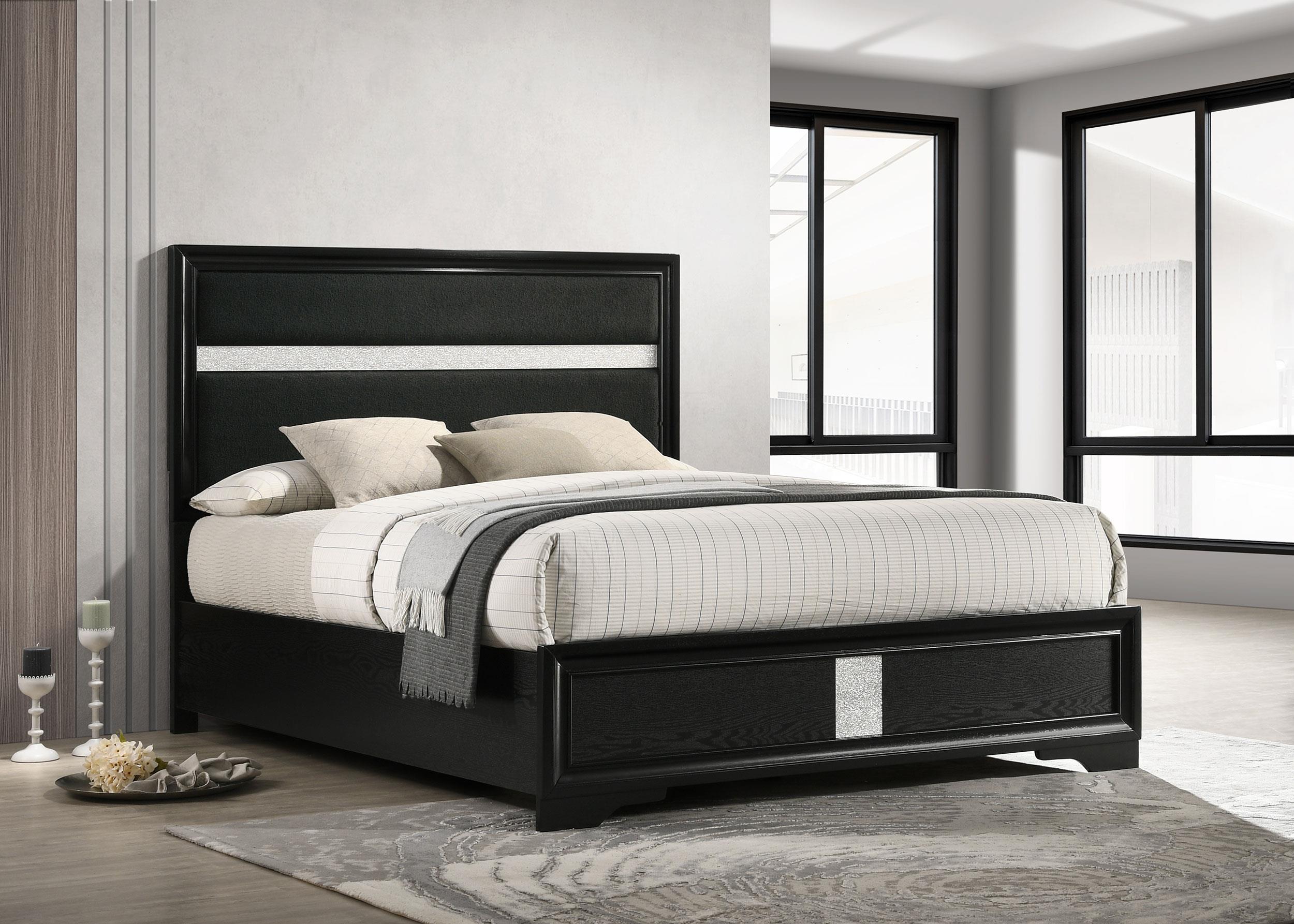 Miranda 55-inch Upholstered Eastern King Panel Bed Black - 206360KE